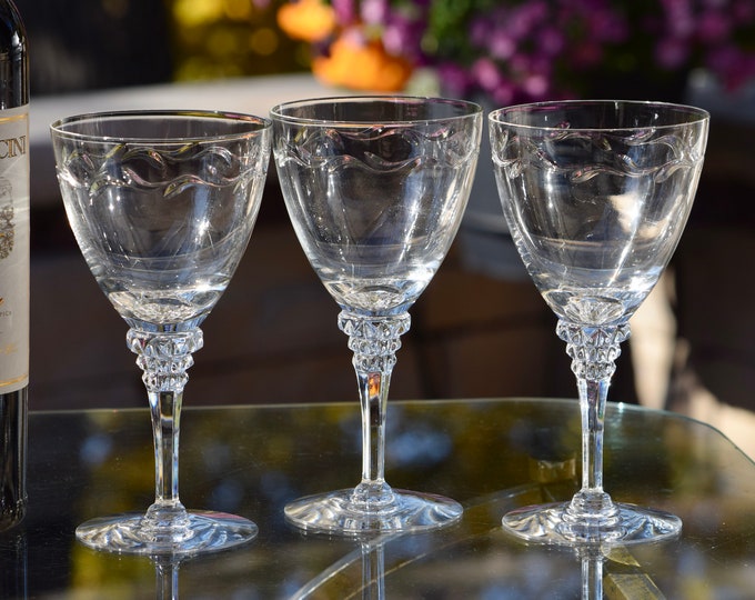 VINTAGE GLASSWARE!  6 Vintage Etched Crystal Wine Glasses, Tiffin Franciscan, circa 1950's, Vintage Glassware, Crystal Water Glasses