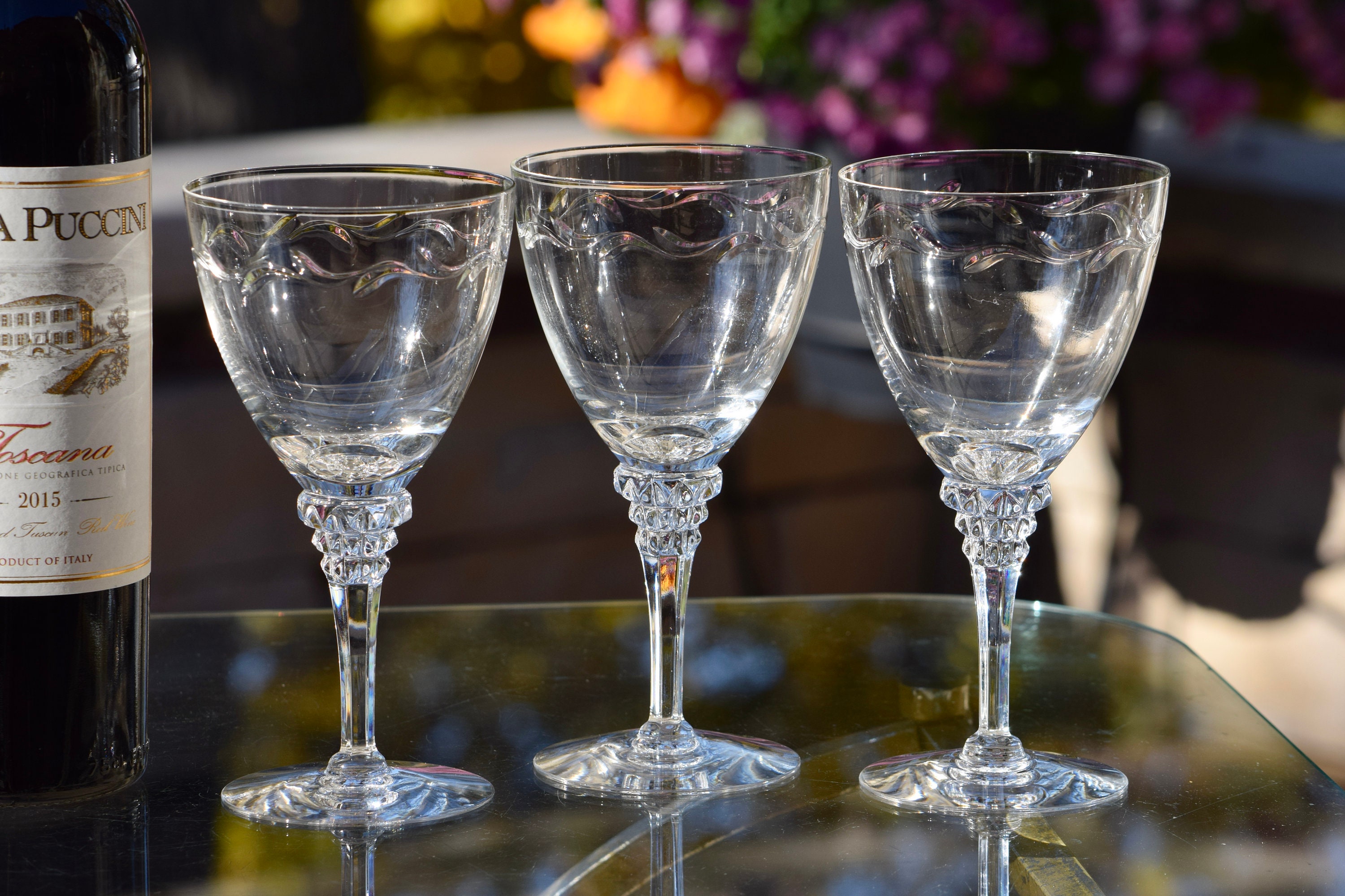 Vintage Crystal Wine Glasses Long Stem Platinum Rim West Germany Set Of 6  1950's