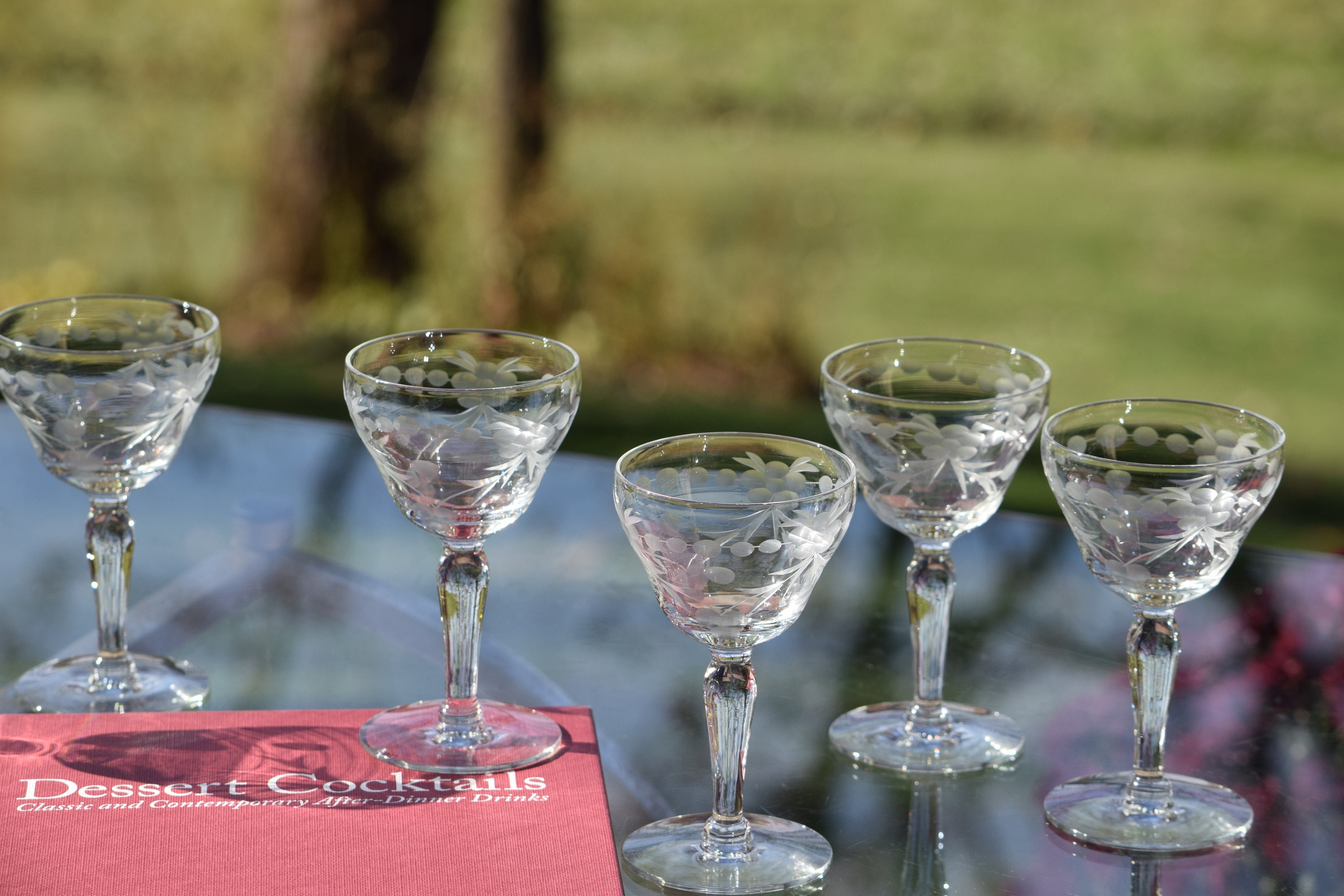 4 Vintage Platinum Rim Crystal Port Wine Cordial Glasses