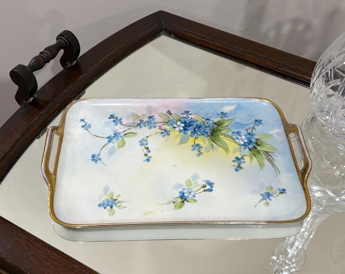 Antique Hutschenreuther Porcelain Vanity Tray, Hand Painted Floral, Bavaria