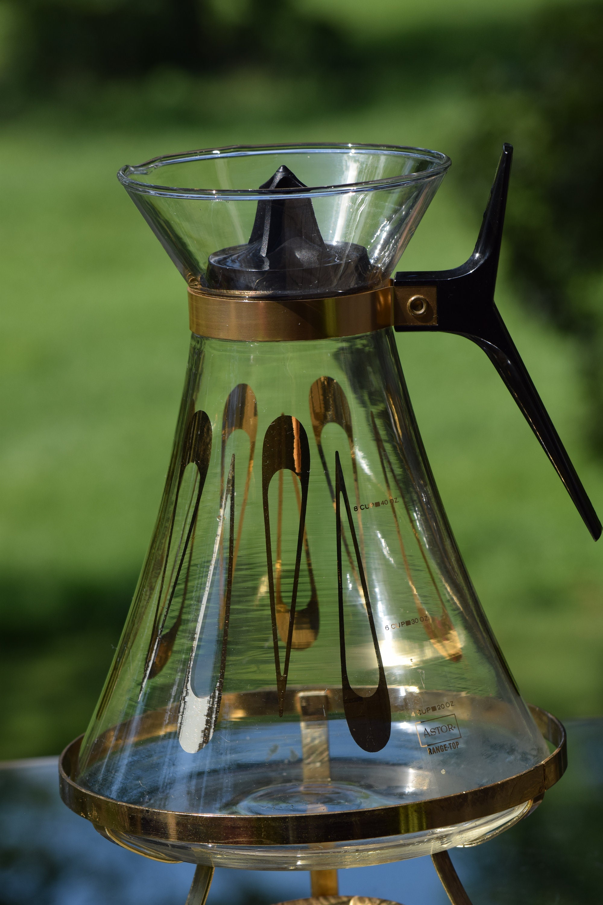 Reserved for Tammy. Vintage Glass Coffee Carafe with stand, 1950's