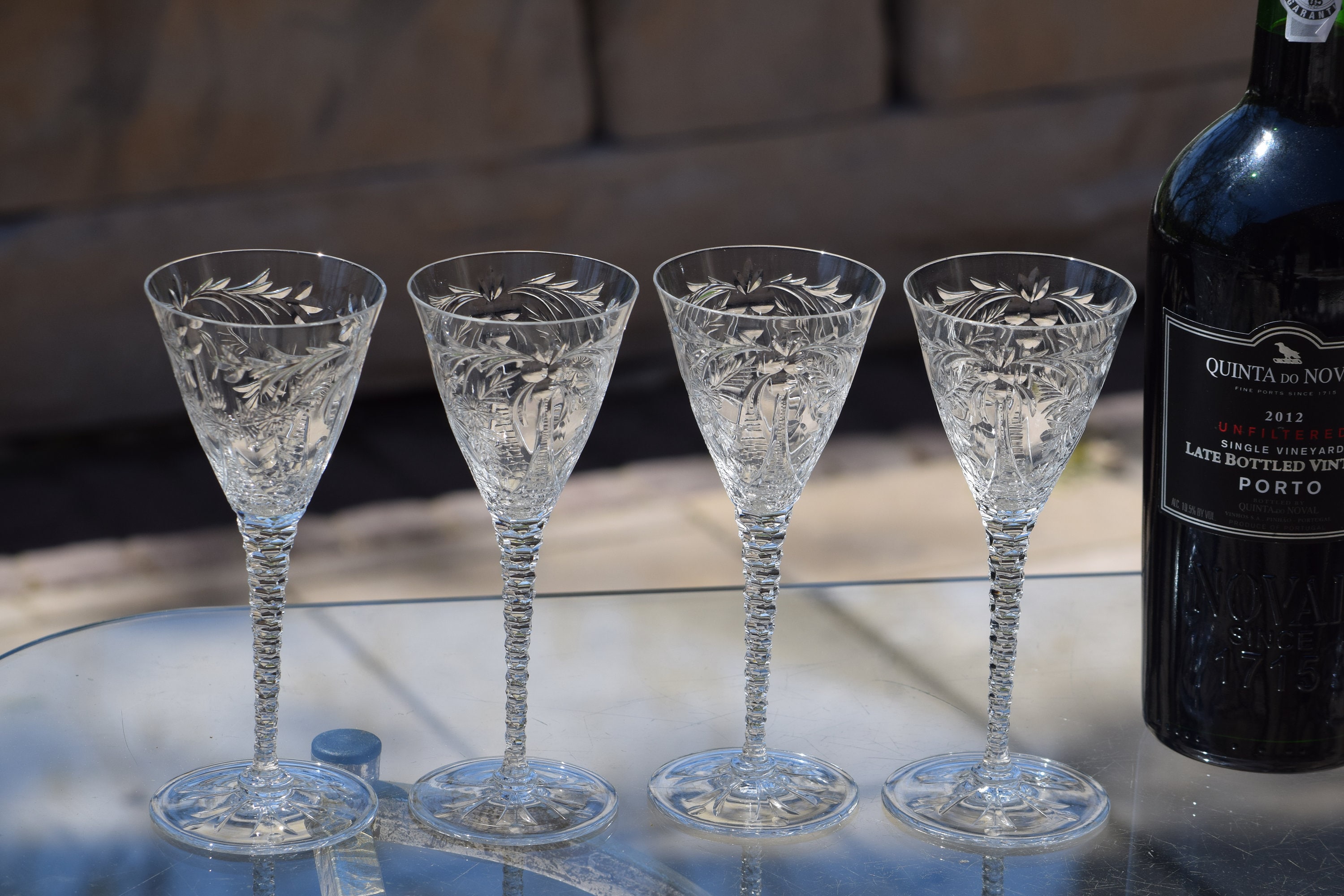 4 Vintage Etched Crystal Wine Glasses ~ Port Wine Glasses, Set of 4 Mixed  Glasses, Seneca, 1940's, Vintage Crystal Water Goblets