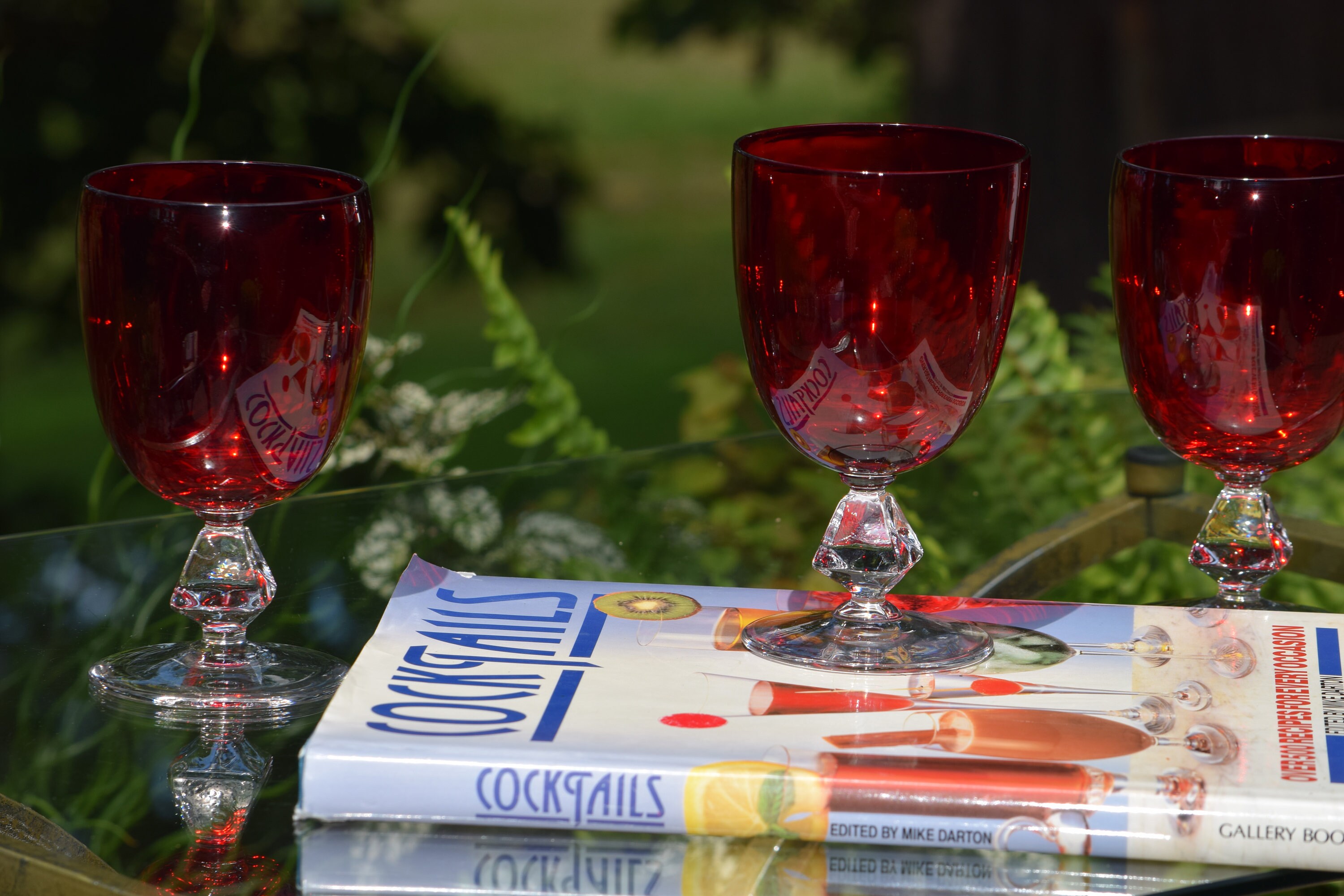 Vintage Ruby Red Cocktail Wine Glasses Set of 4, Bryce, Aquarius Ruby