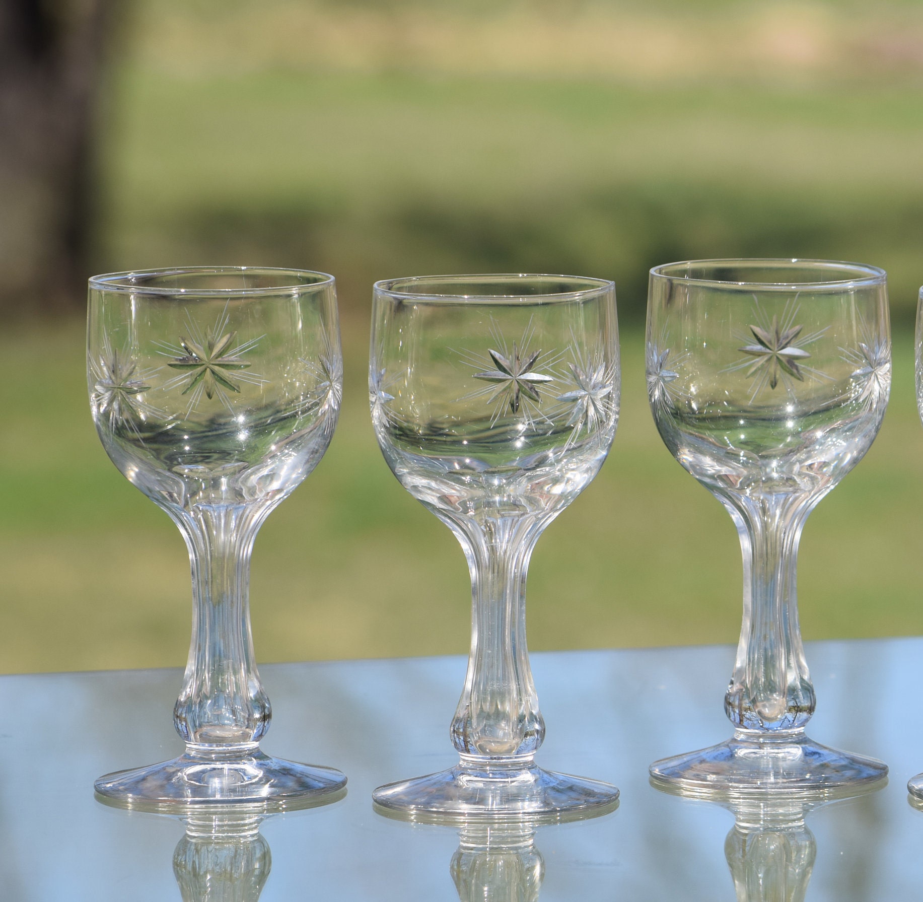 Starburst Wine Glasses, Hand-Painted Italian Crystal Goblets, Set of 2