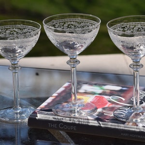 6 Vintage Etched CRYSTAL Cocktail ~ Martini Glasses, Bryce ~ 1950's, Vintage Etched Champagne Coupes, Mixologists,  Champagne Toasting Coupe