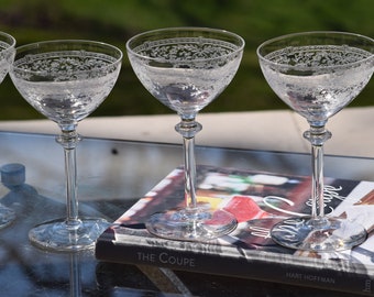 6 Vintage Etched CRYSTAL Cocktail ~ Martini Glasses, Bryce ~ 1950's, Vintage Etched Champagne Coupes, Mixologists,  Champagne Toasting Coupe