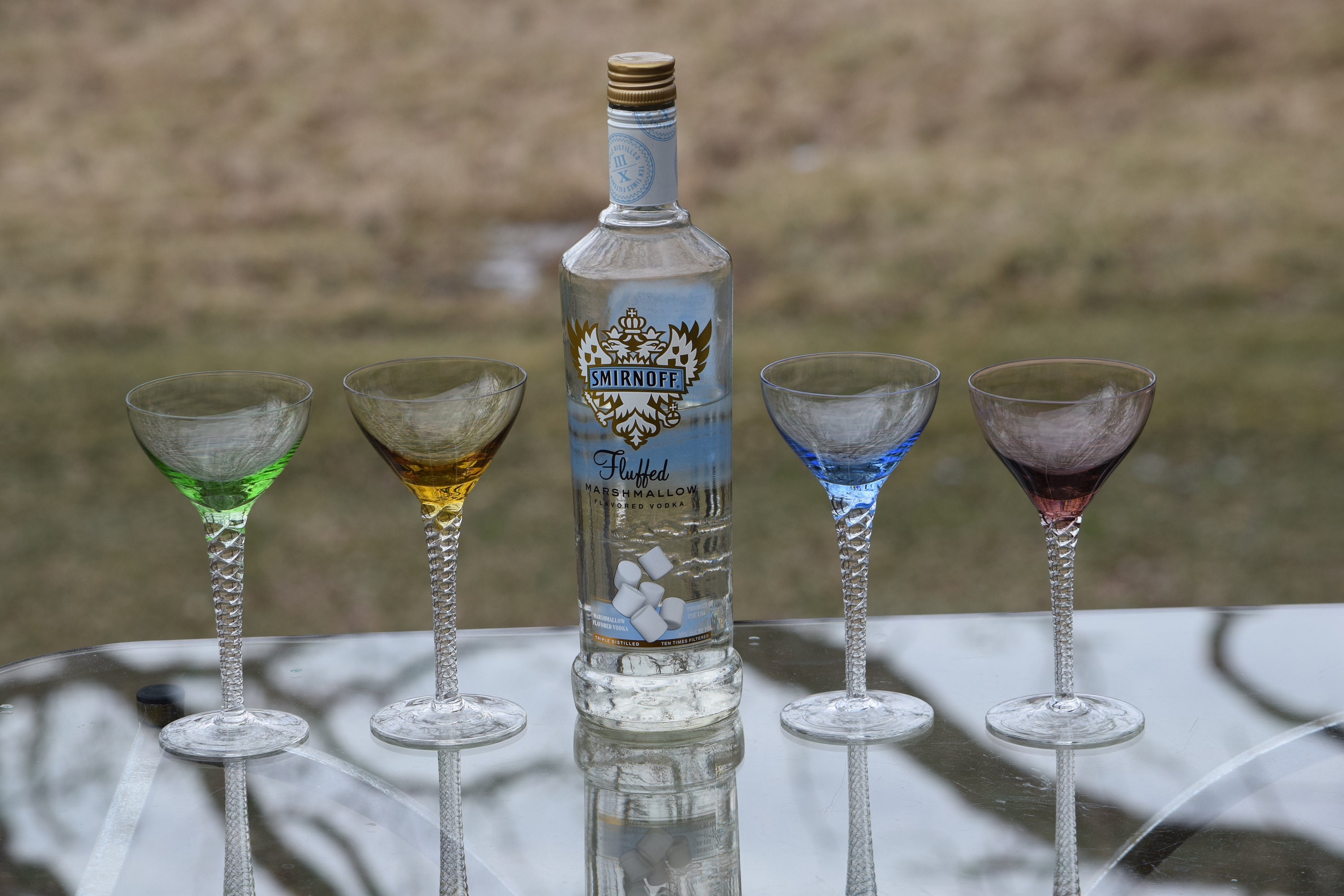 Vintage Multi Colored Twisted Stem Wine Glasses Set of 4, 4 oz Wine Glasses,  Vintage 4 oz Cocktail Glasses, Unique Wine Glasses