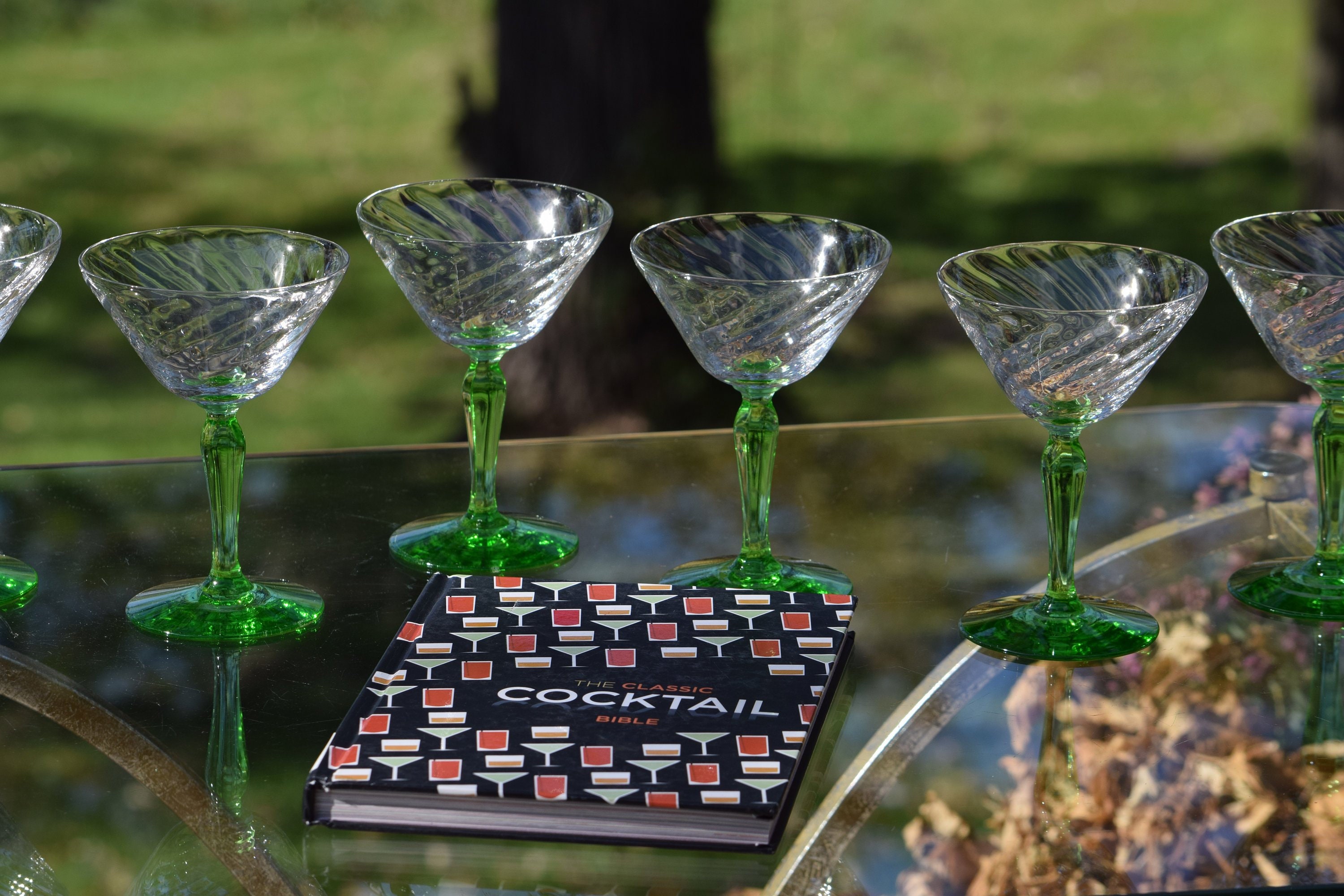 Vintage Swirled Optic with Green VASELINE URANIUM Cocktail Glasses, Set