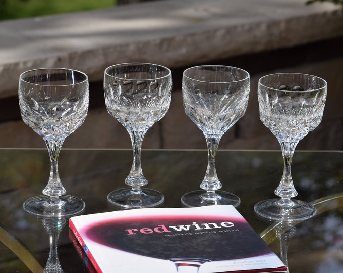 LOOK NO MORE! 4 Vintage Crystal Cut Wine Glasses, Mikasa, Edinburgh, 1980, 4 Mis-matched Wine Glasses, Wedding Glasses, 8 oz Crystal