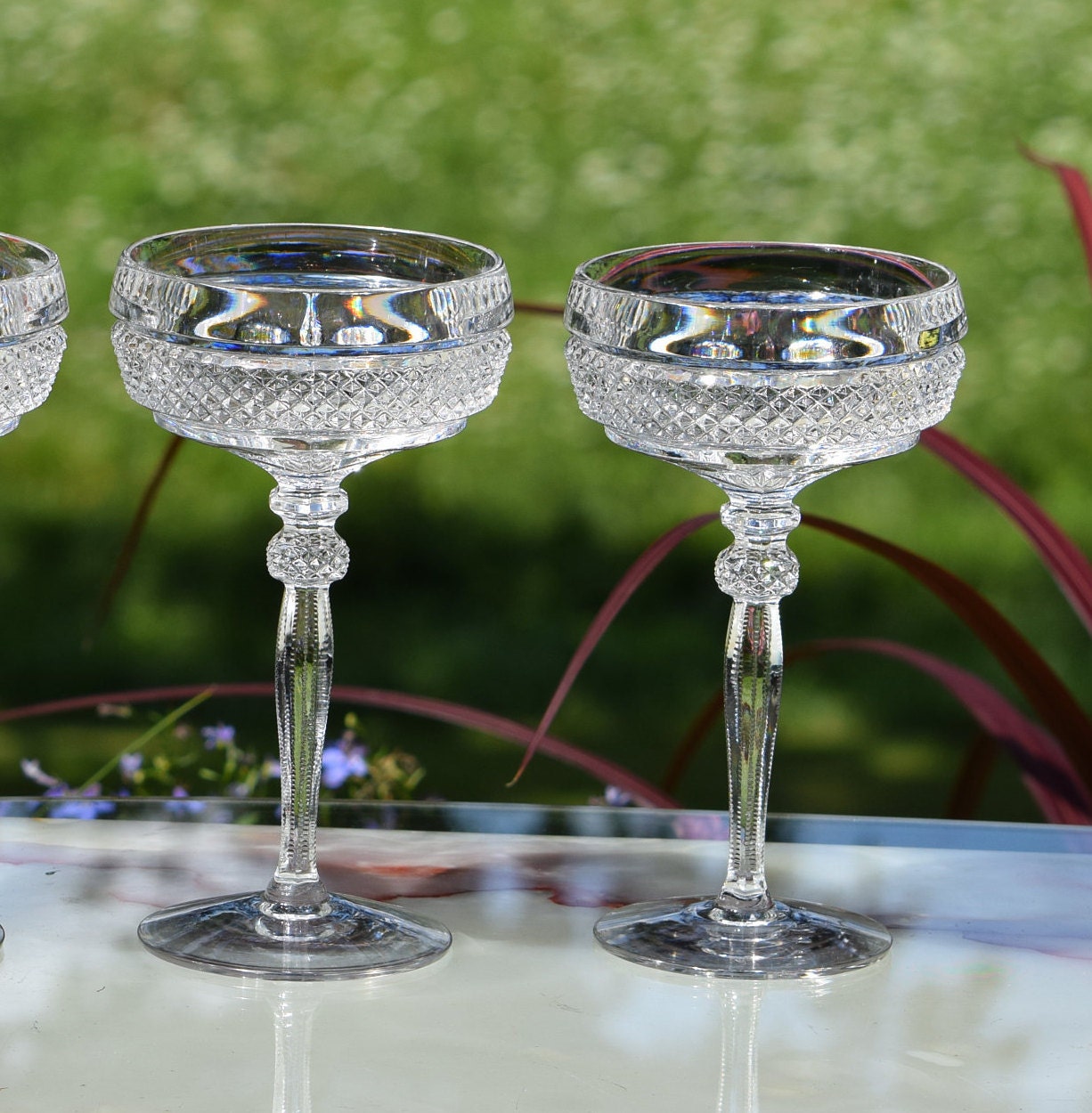 Vintage Champagne Coupe / Saucer PAIR Cut Crystal, Fancy Stem, Toasting  Wedding