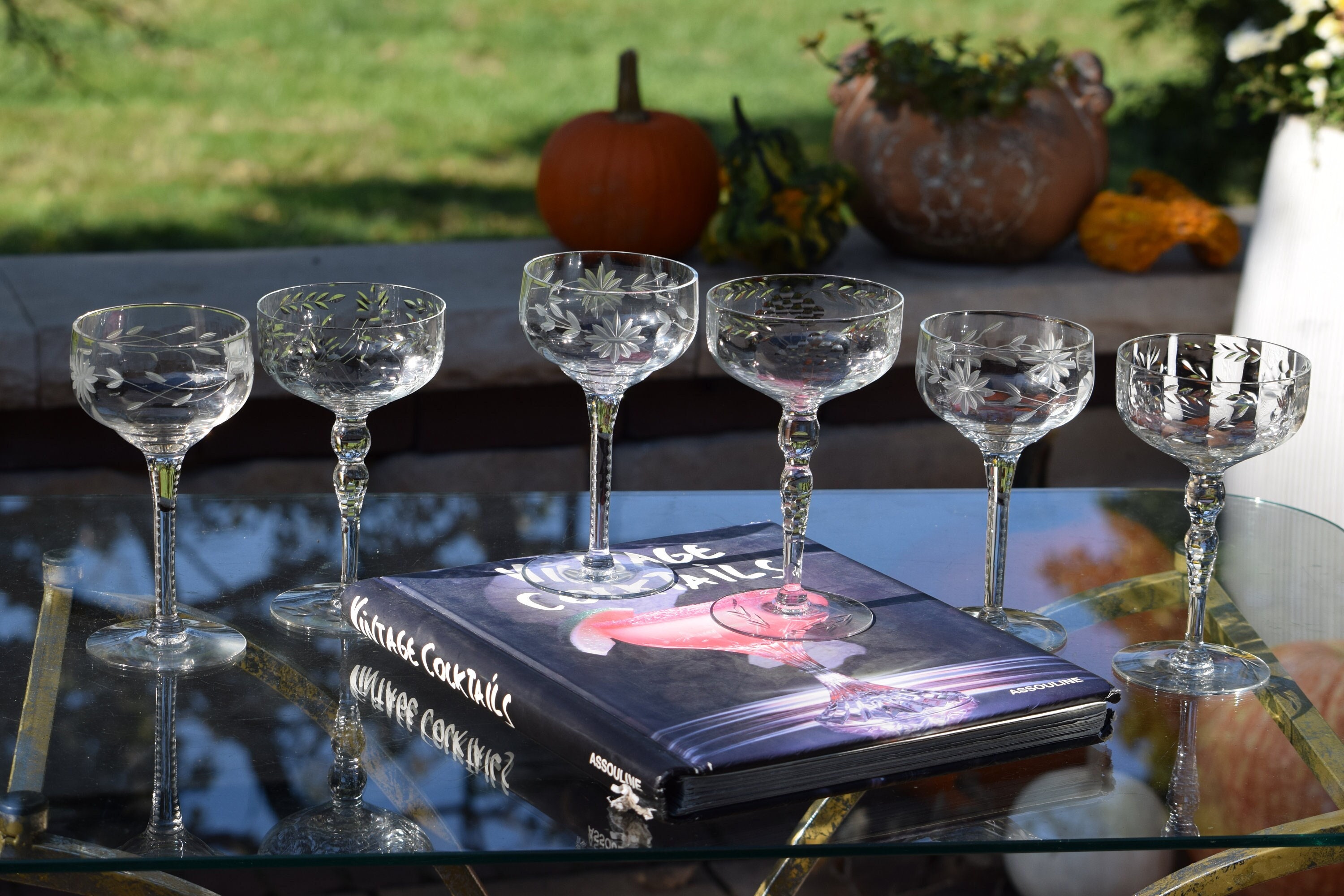 4 Vintage Etched CRYSTAL Cocktail Martini Glasses, Set of 4 Mis-Matched -  Mixed Cocktail glasses, Nick and Nora, Vintage Champagne Glasses