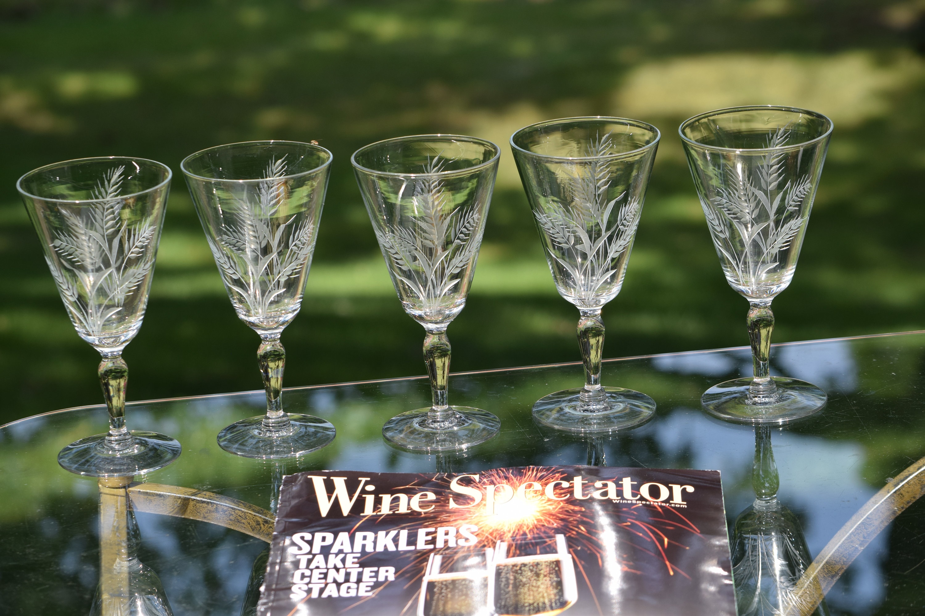 Vintage Small Etched Wheat Martini Glasses