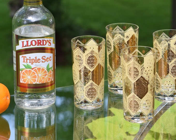 Mid Century Barware! 6 Vintage Cocktail Highball Glasses, Cera, circa 1950's, Home Bar, Gold and Yellow Glasses, Whiskey Bourbon Glasses