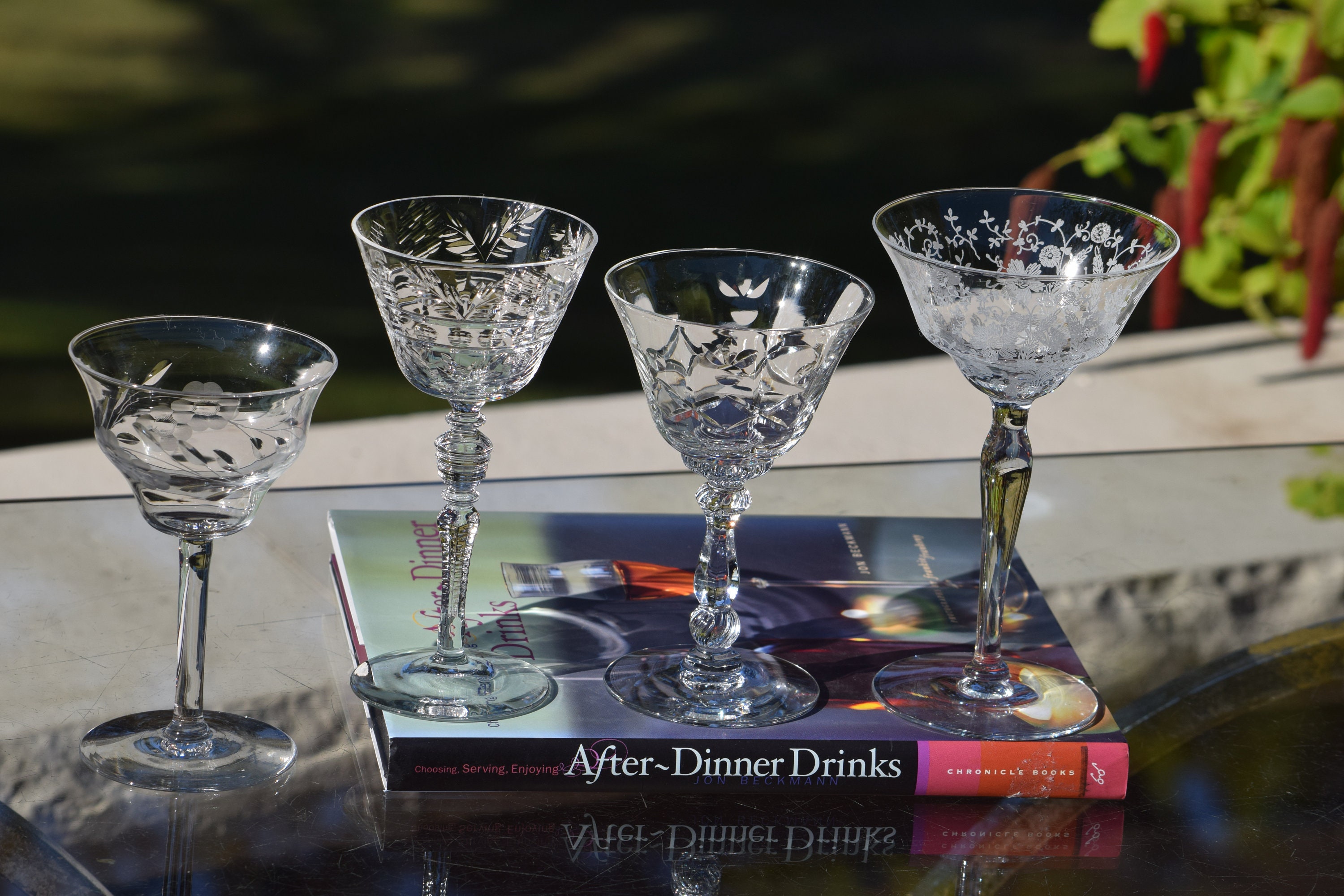 4 Vintage Etched Cocktail ~ Limoncello Glasses Set of 4 Mis-Matched 3 oz  Cocktail Glasses, After Dinner Drinks ~ Crystal 3 oz Cocktail Glass