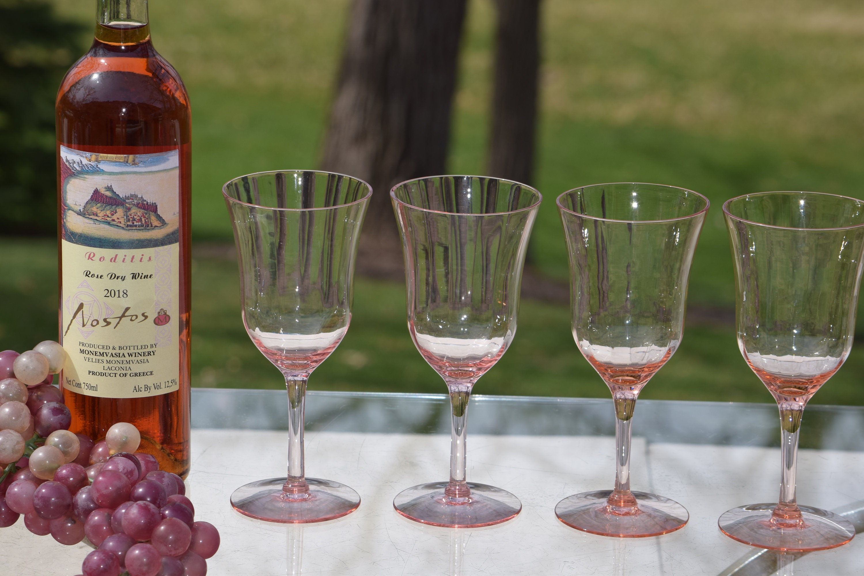 Symphony swirl optic pattern drinking glasses set of 8, vintage Wheaton  rose pink glass tumblers