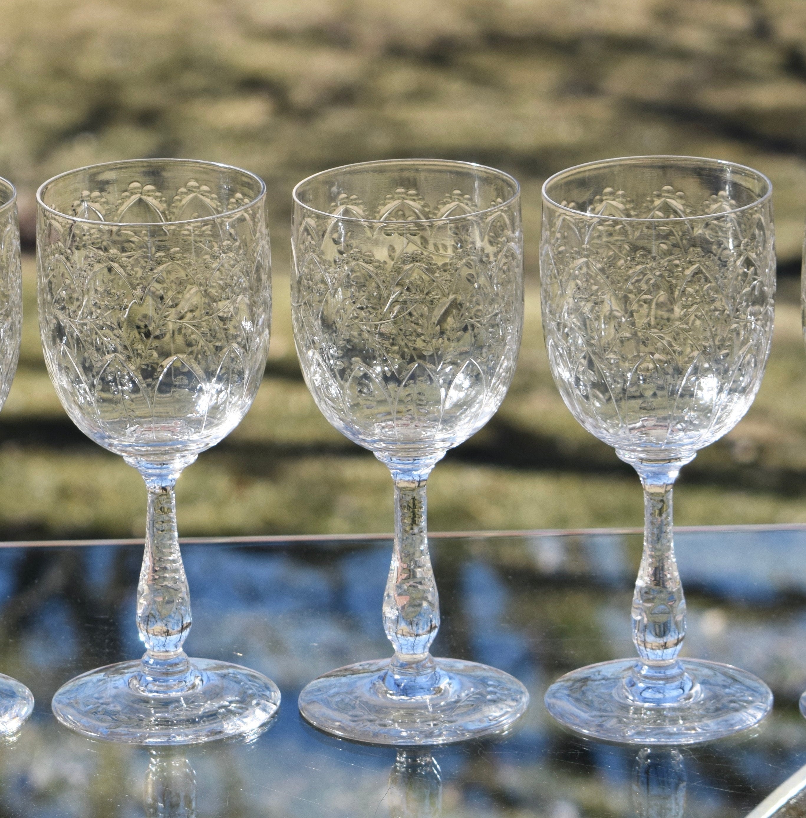 Vintage Etched Crystal Wine Glasses Set Of 6 Circa 1940 S Vintage