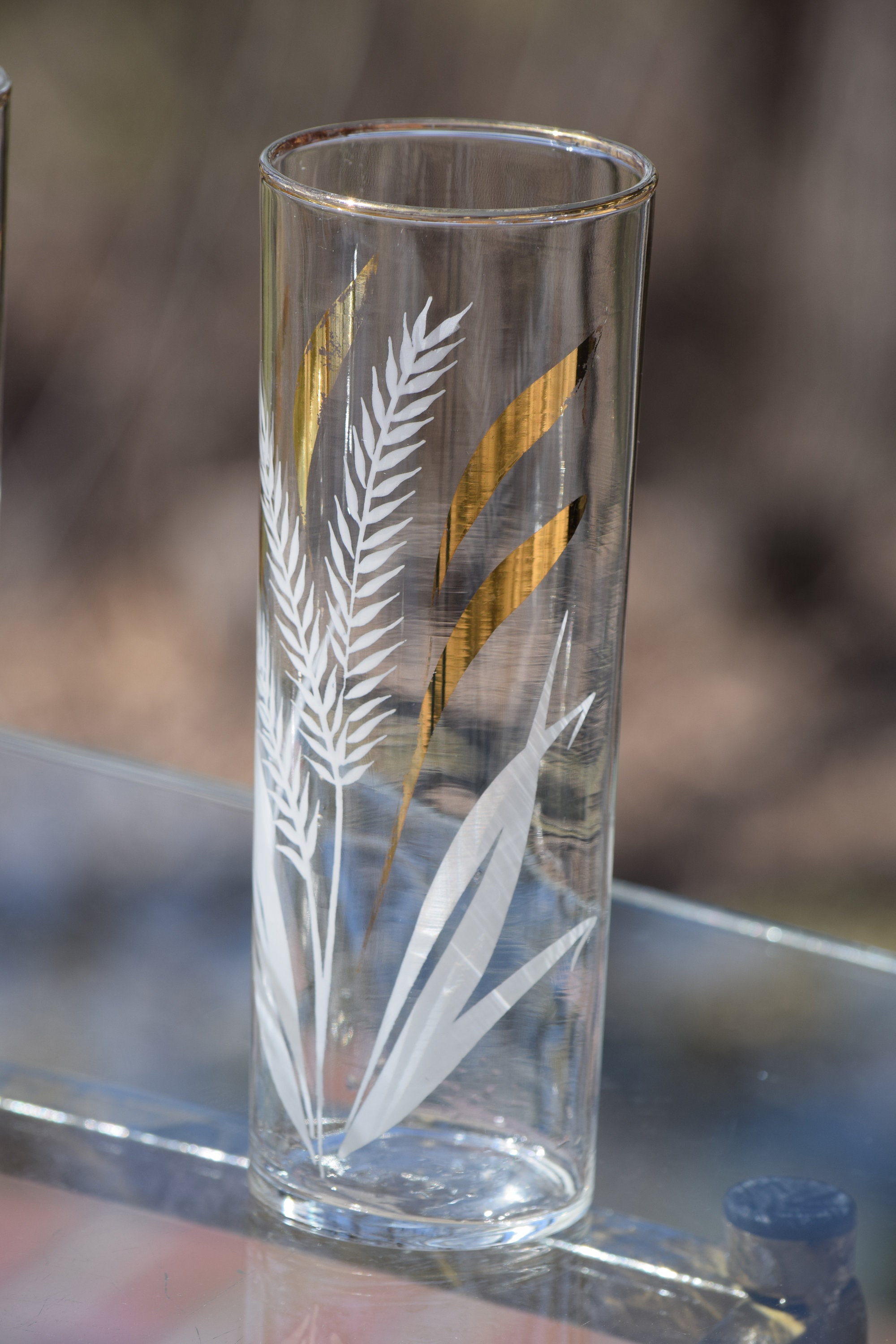 Vintage Gold & White COLLINS Glasses, Set of 6, Vintage Libbey Collins