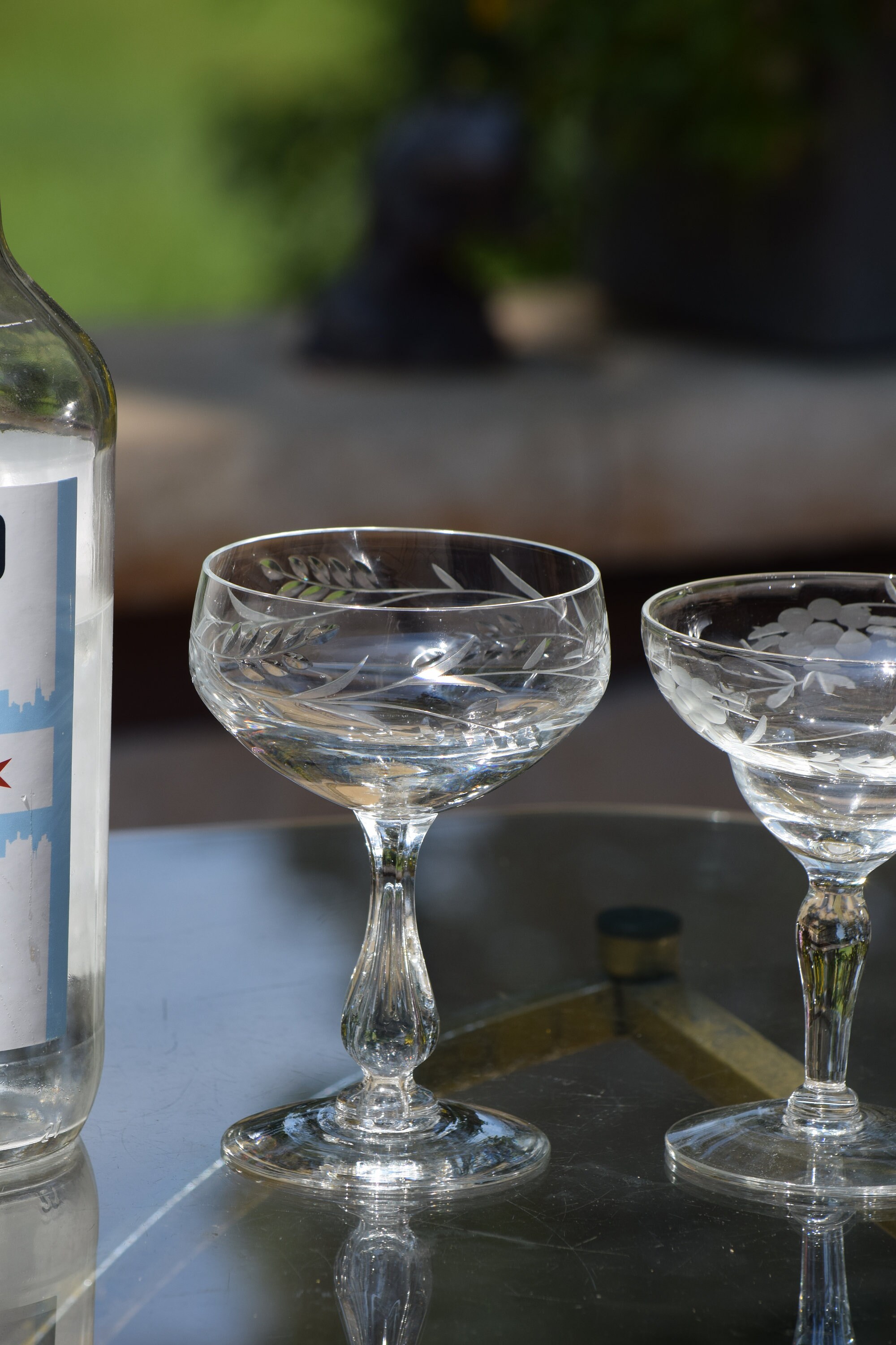 4 Vintage Etched Cocktail Martini Glasses, Set of 4 MisMatched Mixed