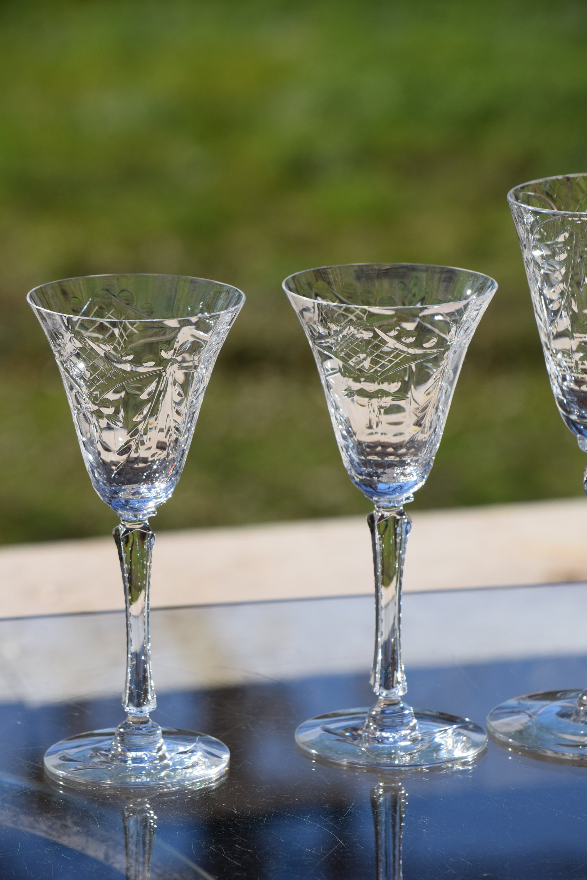 4 Vintage Etched CRYSTAL Cocktail Glasses, Set of 4, Seneca