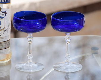 Vintage Cobalt Blue Cocktail ~ Martini Glasses, 1950's, Mocktail Glasses