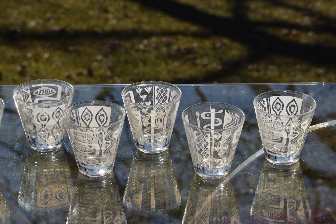 Vintage Mid Century Double Shot Glasses Set of 7 Vintage Etsy