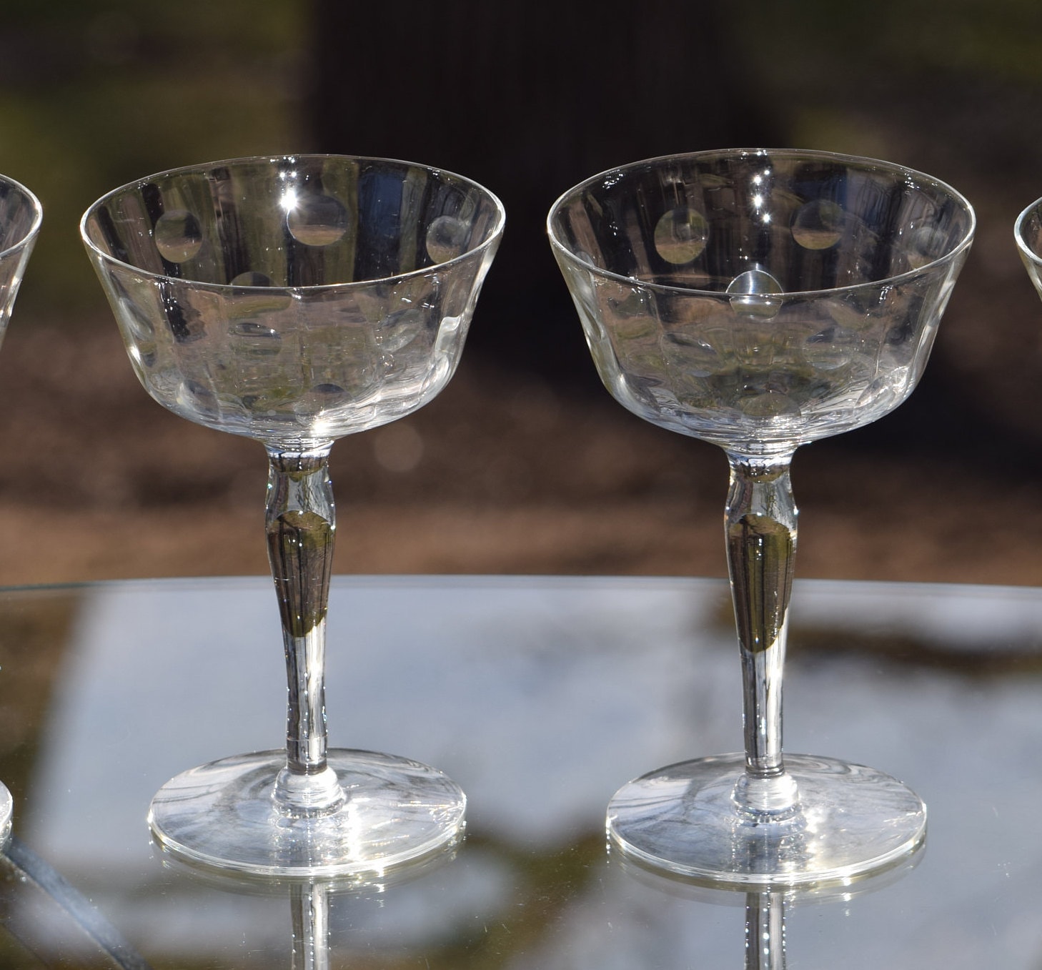 Vintage Etched Cocktail Glasses, Set of 4, Tall Cocktail Party Glasses