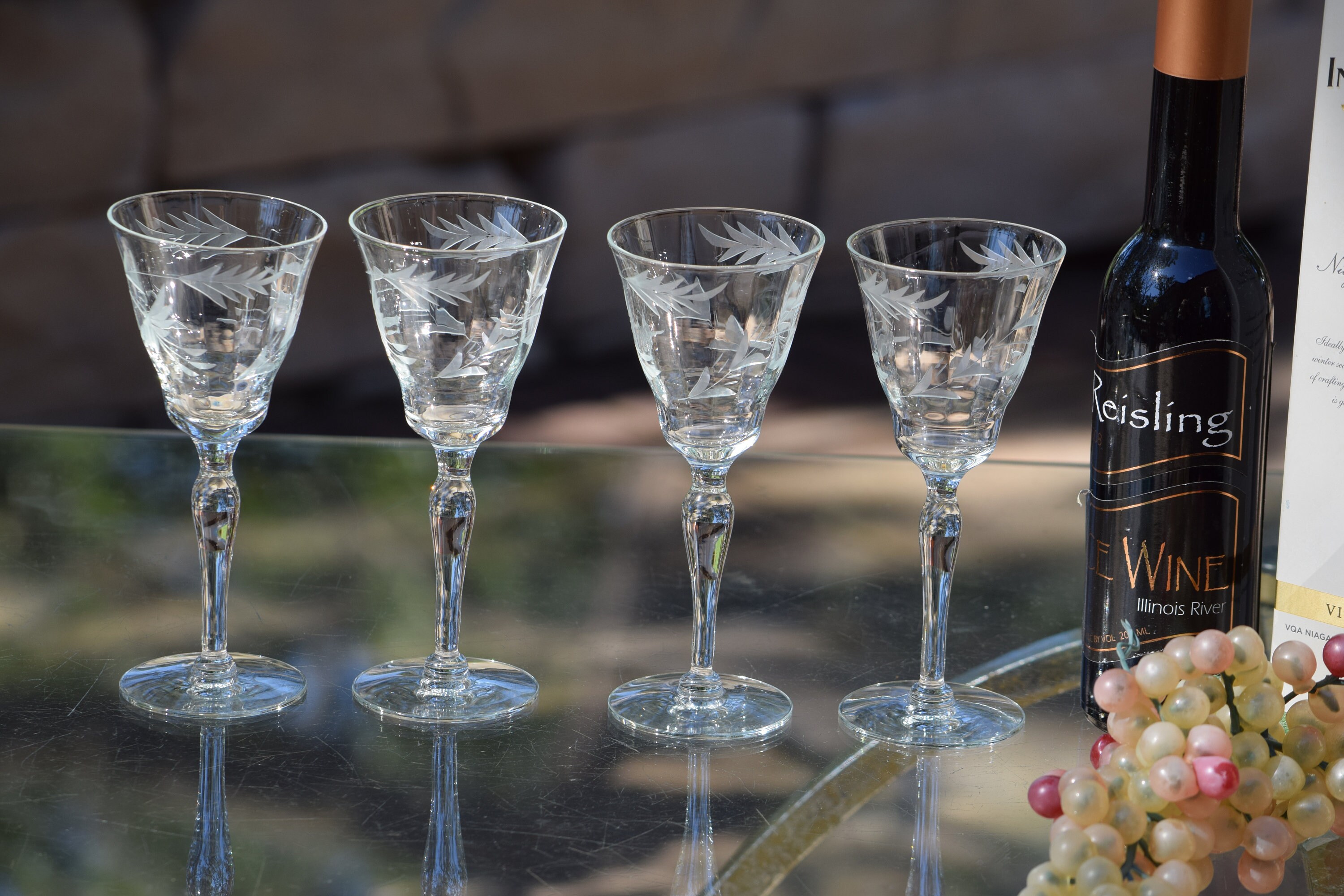 4 Vintage Platinum Rim Crystal Port Wine Cordial Glasses