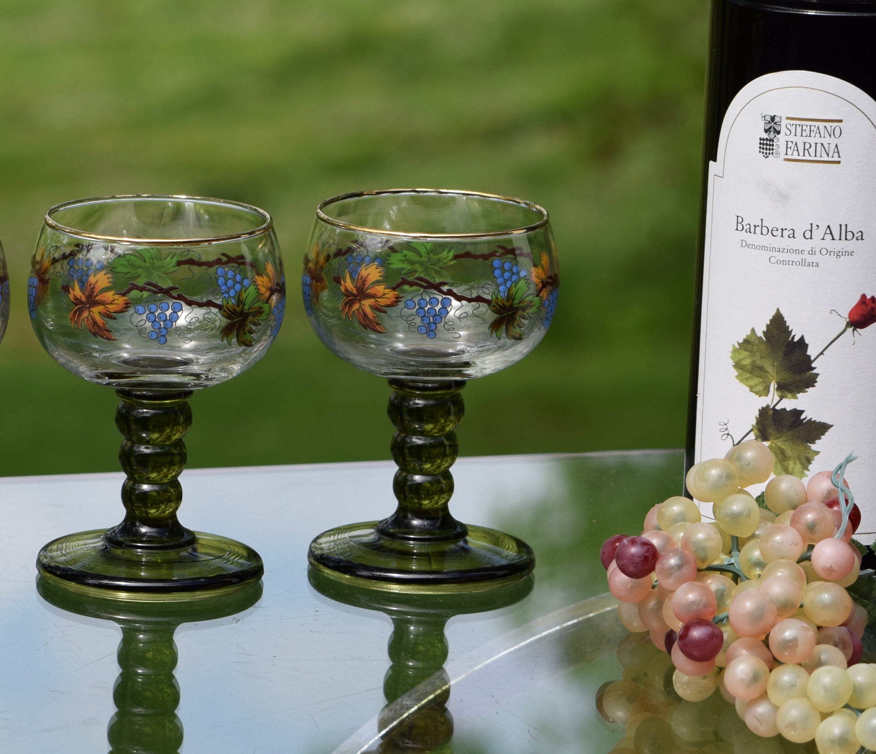 Vintage Grapes Vines ~ Painted Wine Glasses, Set of 5, Unique Wine