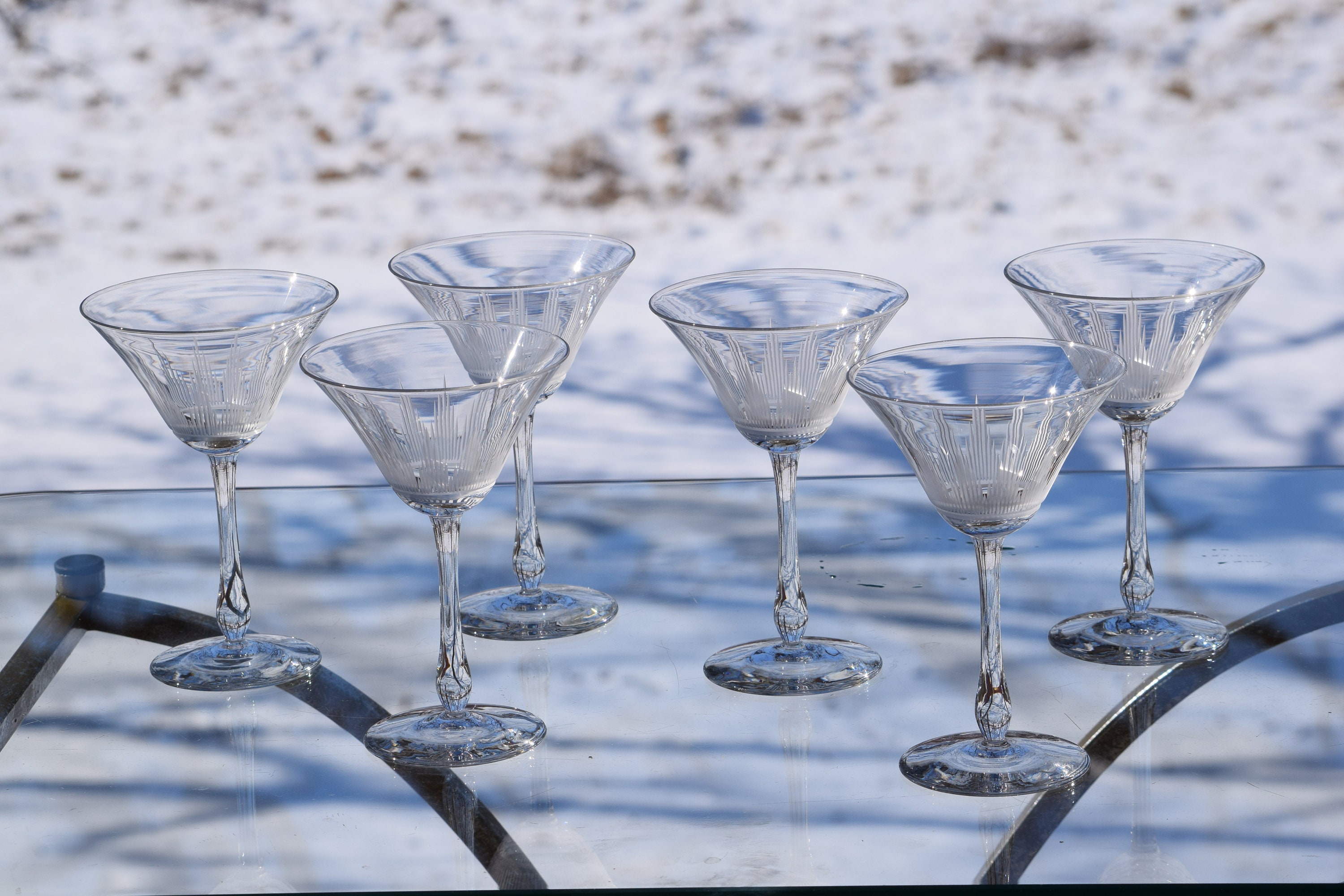 Vintage Etched Martini Glasses, Set of 6, Mixologist Cocktail Glasses, Art  Deco Etched Cocktail Glasses, Tall Vintage Cocktail Glasses