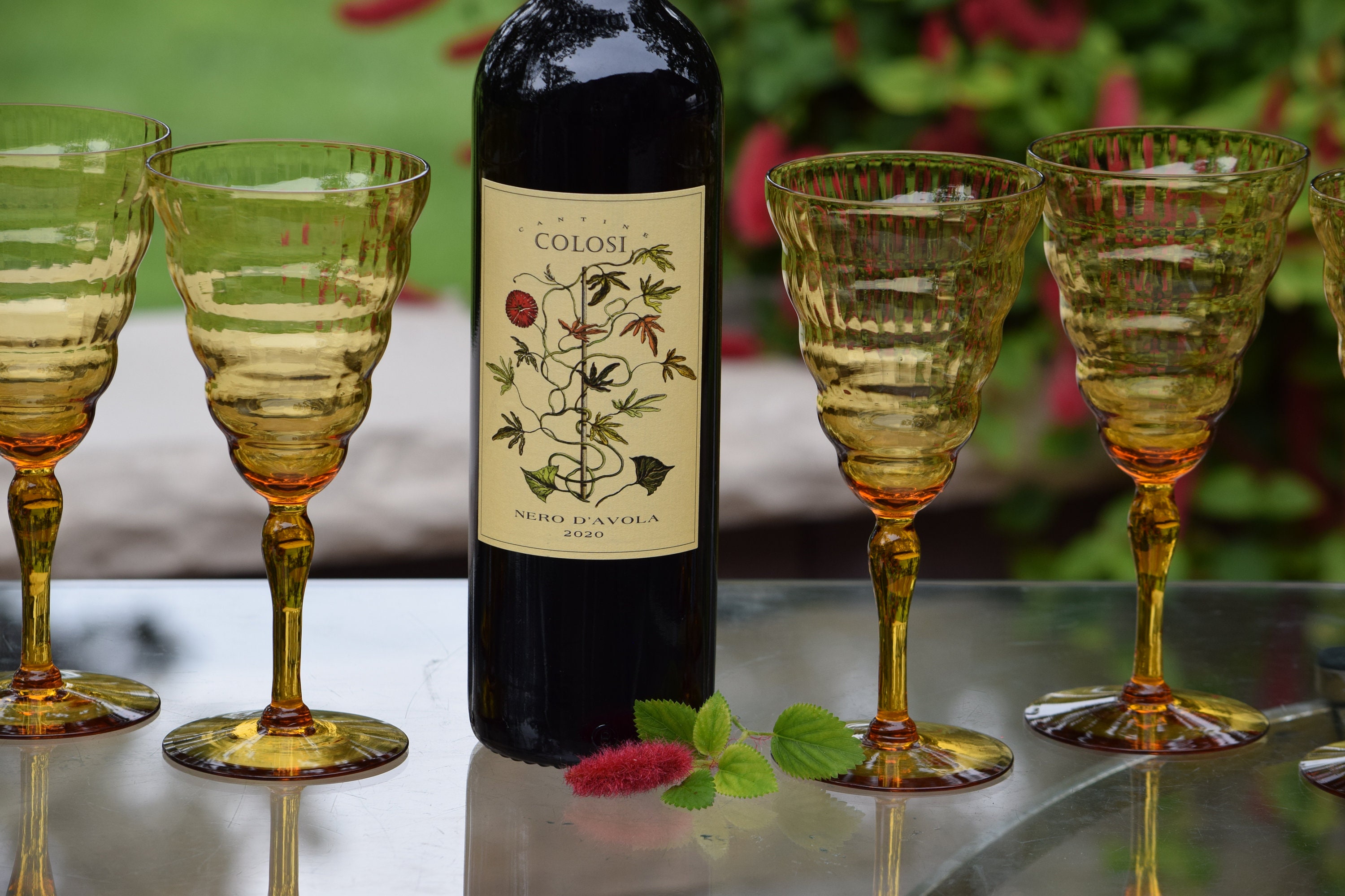 7 Vintage Amber Wine Glasses, Utility Glass Cambridge Amber c 1929