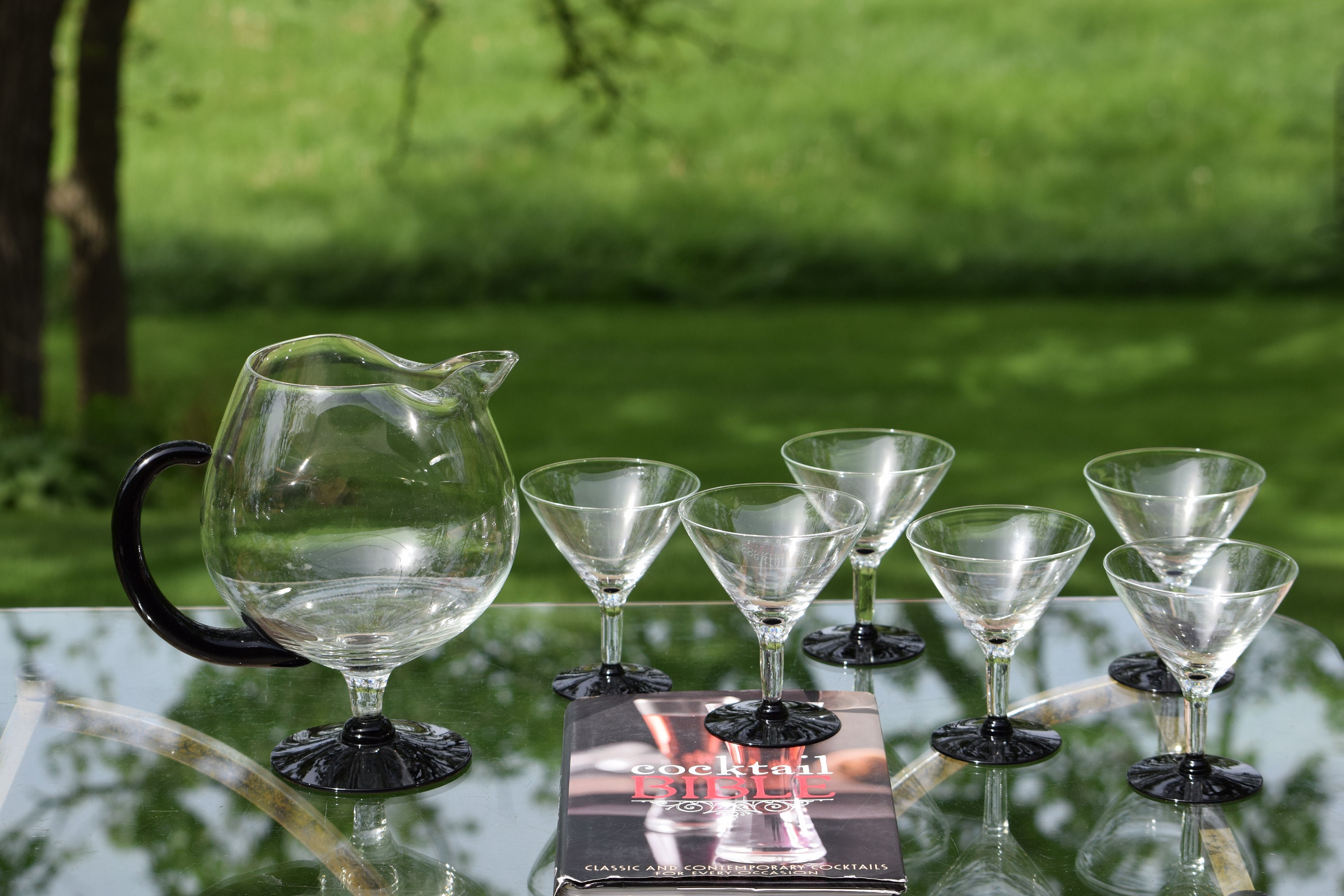 Vintage Cocktail Pitcher With 6 Cocktail Glasses, Mid Century Cocktail Set,  Cocktail Party Set, Batch Cocktail Pitcher, 4 Oz Martini Glasses 