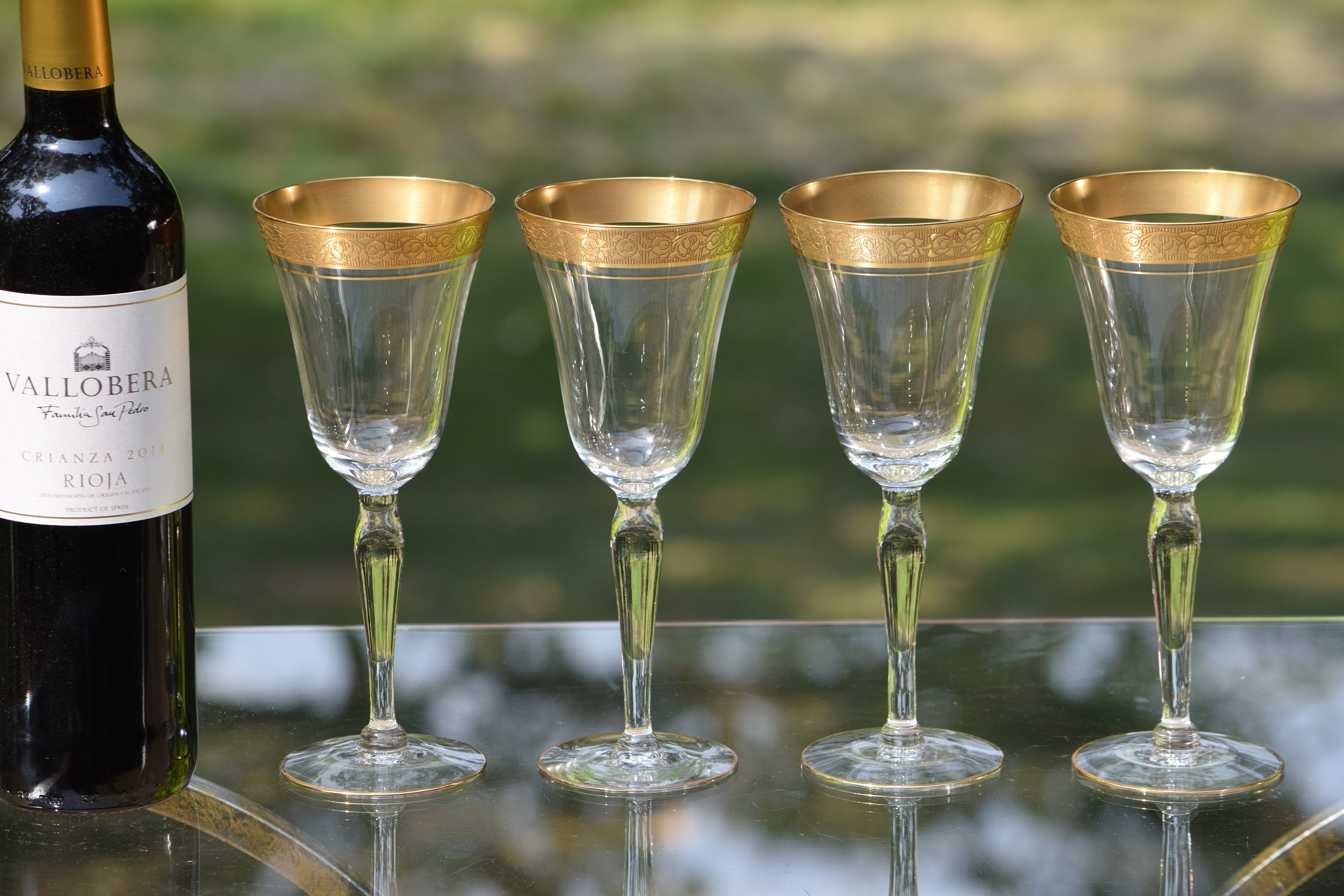 Vintage Modern Clear Gilt Tiffin Glass Wine Glasses - Set of 6