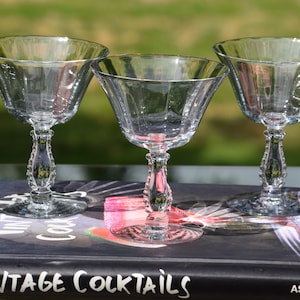 CLASSY! 5 Vintage CRYSTAL Cocktail Martini glasses,  Fostoria - Silver Flutes - circa 1949-1976, Craft Cocktail Glass 6 oz Crystal Martini