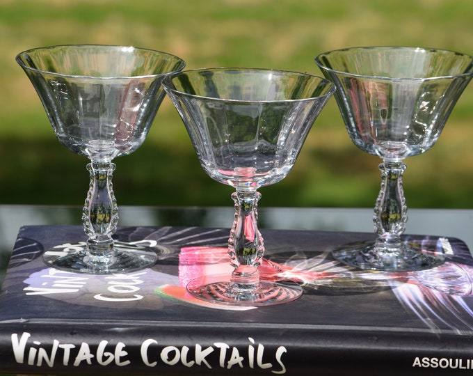CLASSY! 5 Vintage CRYSTAL Cocktail Martini glasses,  Fostoria - Silver Flutes - circa 1949-1976, Craft Cocktail Glass 6 oz Crystal Martini