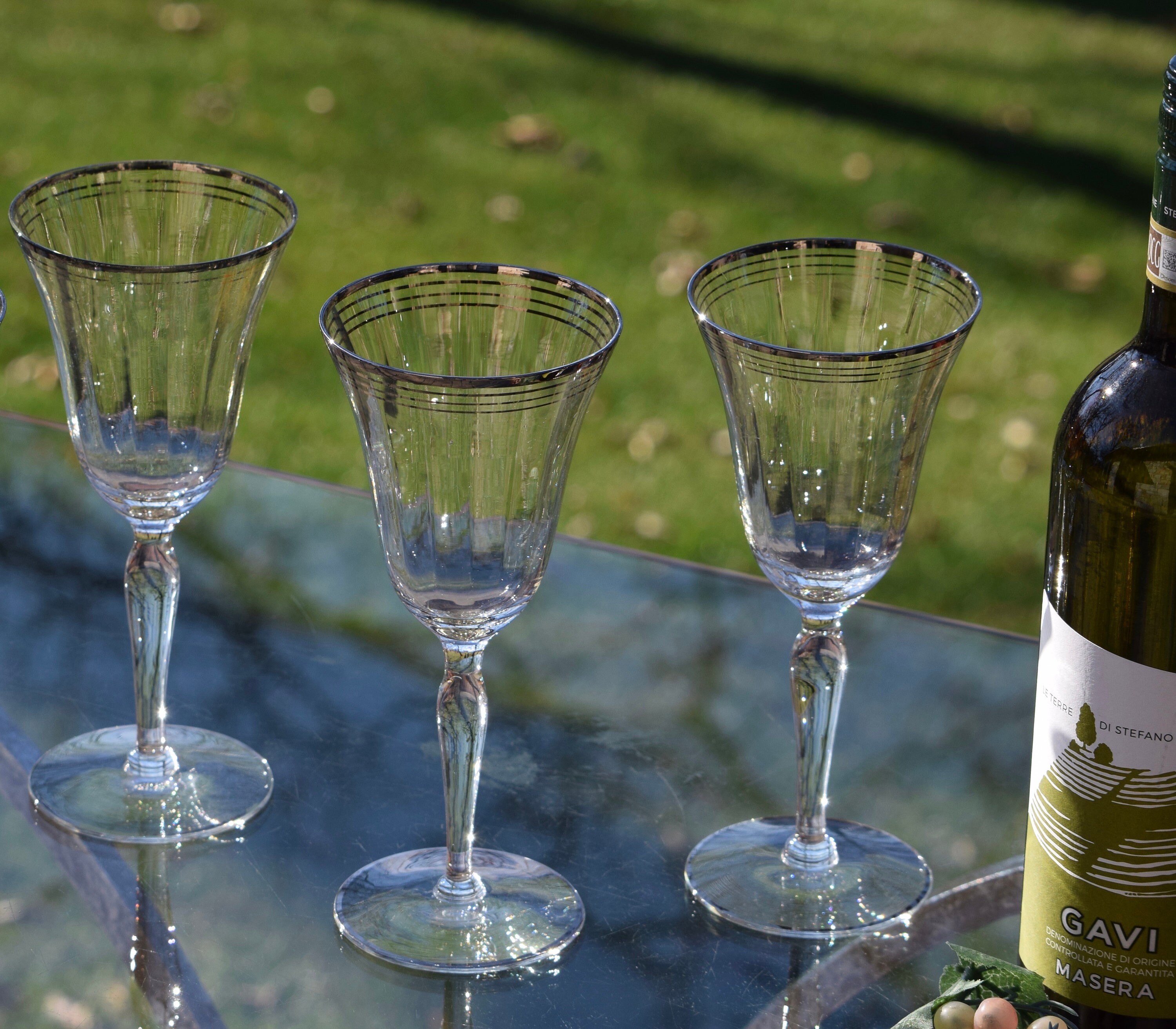 Vintage Wine Glasses, Silver Striped Wine Glasses, Set of 4 Vintage