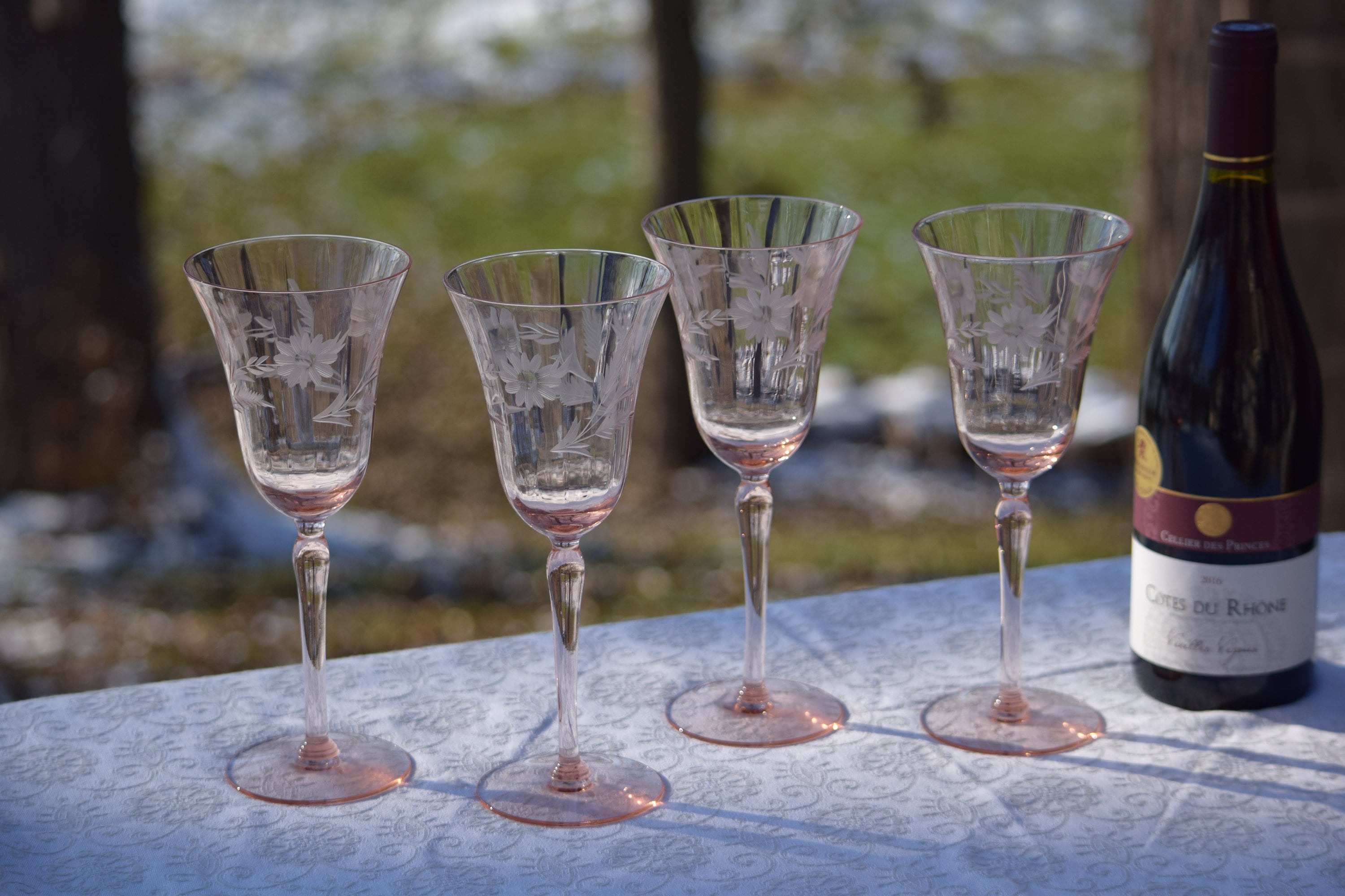 Vintage Etched PINK Optic Glass Wine Glasses, Set of 4, Vintage Pink  Depression Etched Wine Glasses, Elegant Pink Wine Glasses