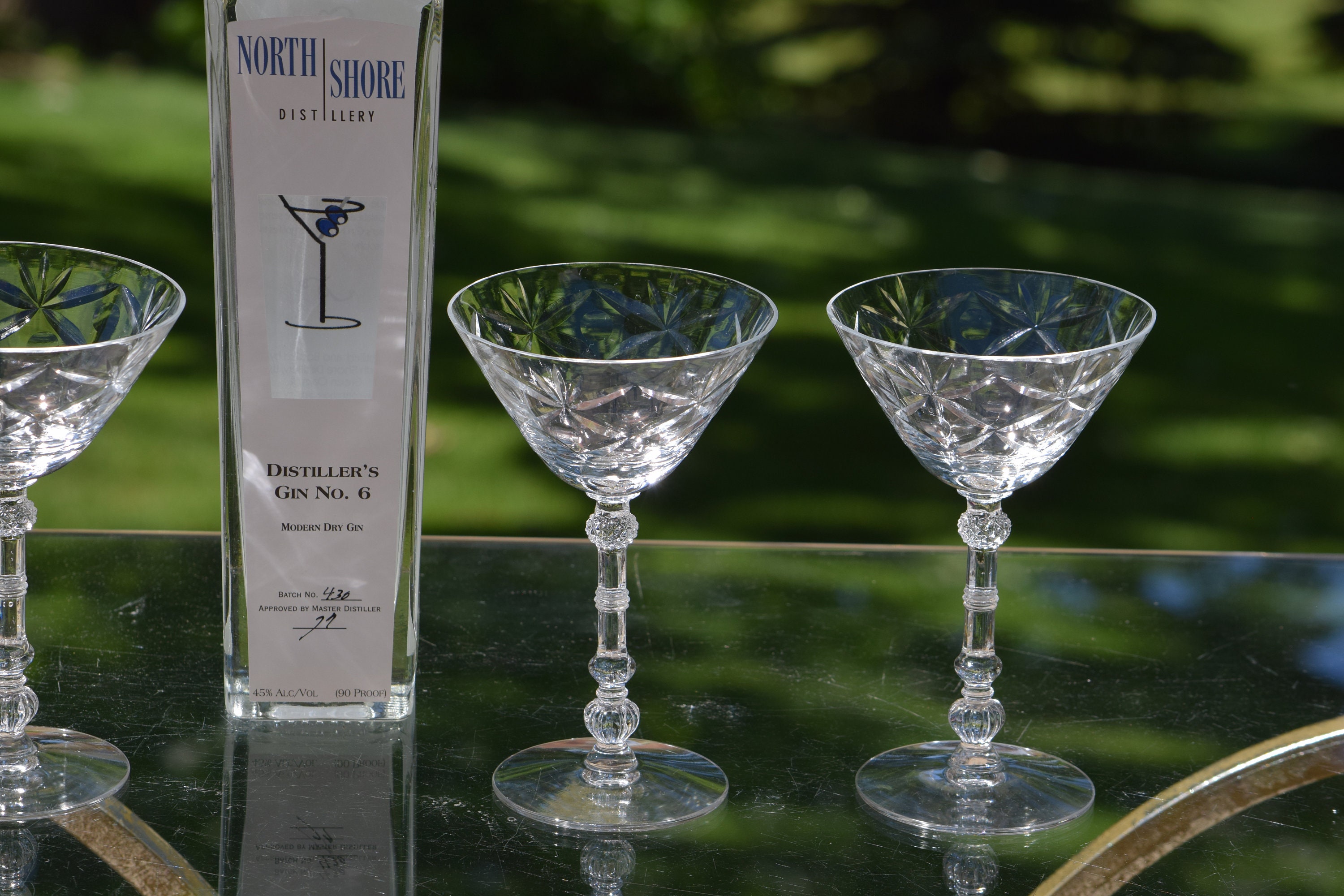 4 Vintage Etched CRYSTAL Cocktail Glasses, Vintage Crystal Martini