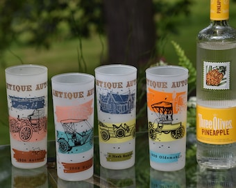 Vintage Automobile Collins Glasses (Set of 4) 1950's Highball Cocktail Glasses