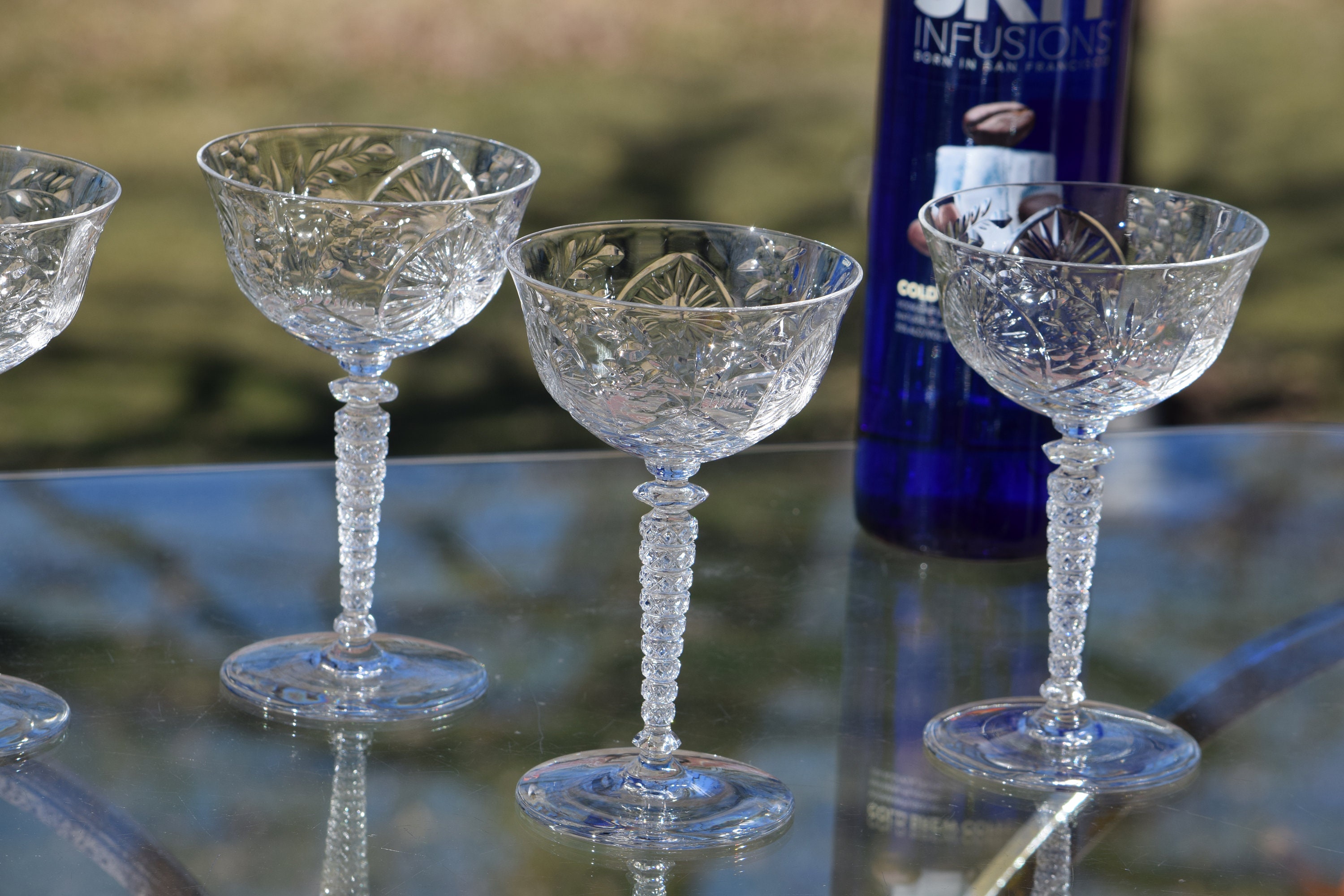 Vintage Etched CRYSTAL Cocktail Glasses, Set of 4, Rock Sharpe, Vintage