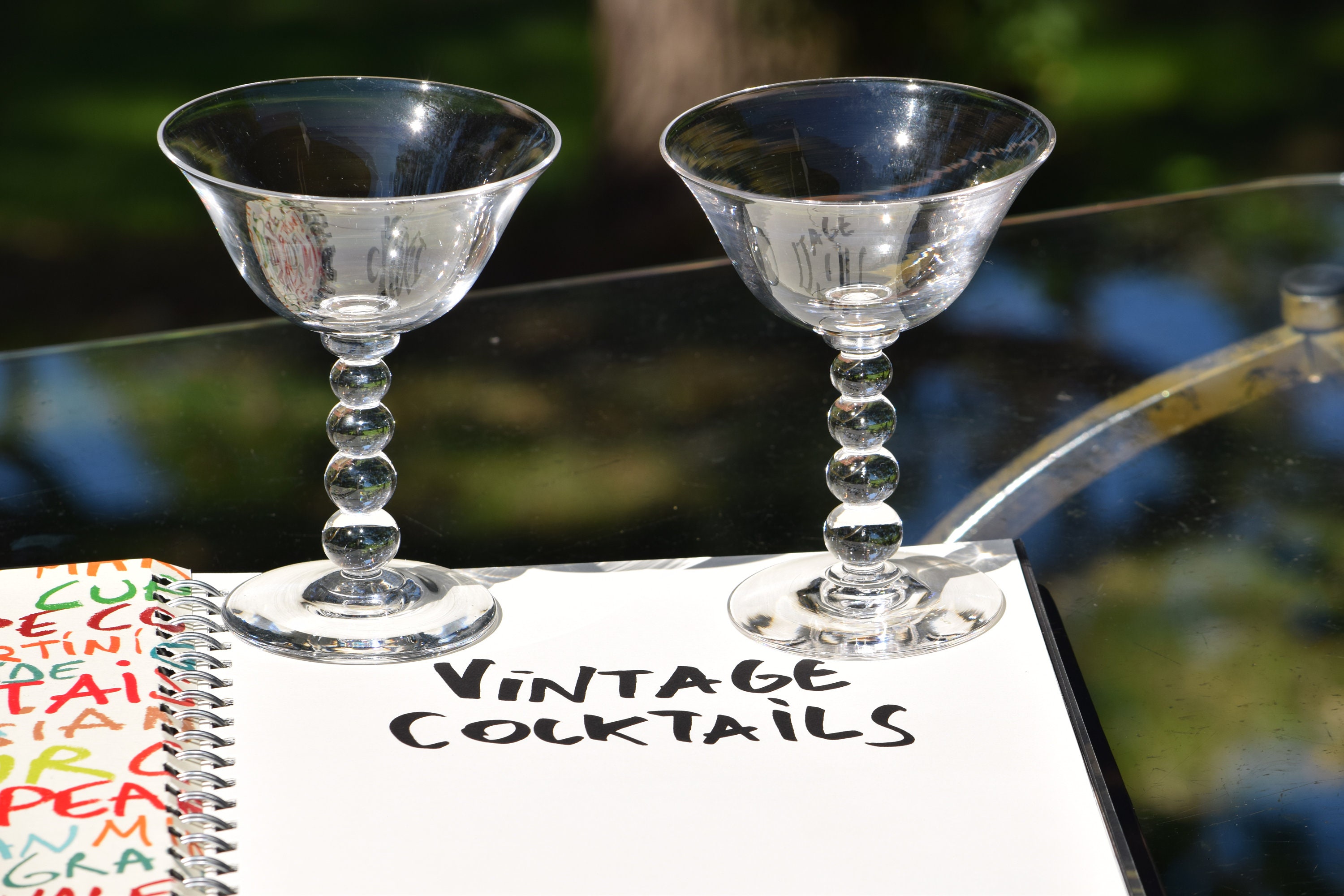 Vintage Cocktail Martini Glasses, Set of 7, Candlewick, circa 1950's,  Vintage Round Balled Stem Cocktail glasses, Cocktail Party glasses