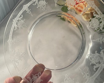 IMPRESSIVE! 4 Vintage Etched Glass Plates, Heisey ~ Empress, 1928 - 1937, Glass Salad Plates ~ Olive Cheese Appetizer Plates,  Dinner Party