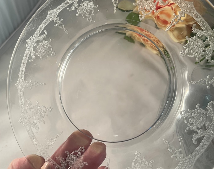 IMPRESSIVE! 4 Vintage Etched Glass Plates, Heisey ~ Empress, 1928 - 1937, Glass Salad Plates ~ Olive Cheese Appetizer Plates,  Dinner Party