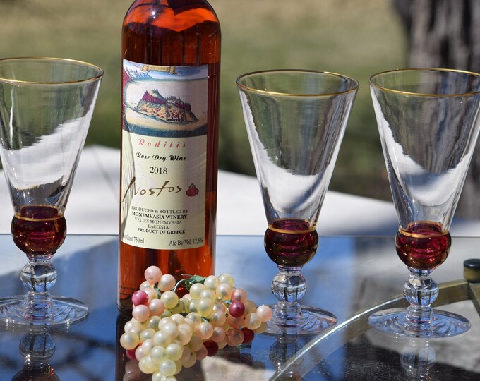 Vintage Tiffin Franciscan Wine, Champagne or Cocktail Glasses: Red & Gold Stripe, Mid-Century Modern