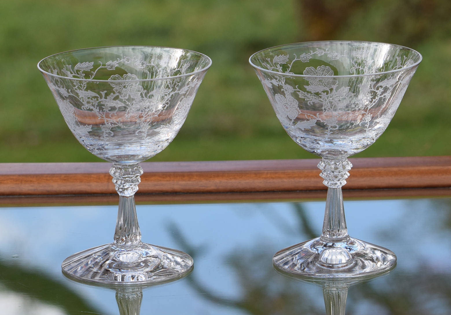 Vintage Etched Crystal Champagne Coupes Glasses, Set of 4, Fostoria