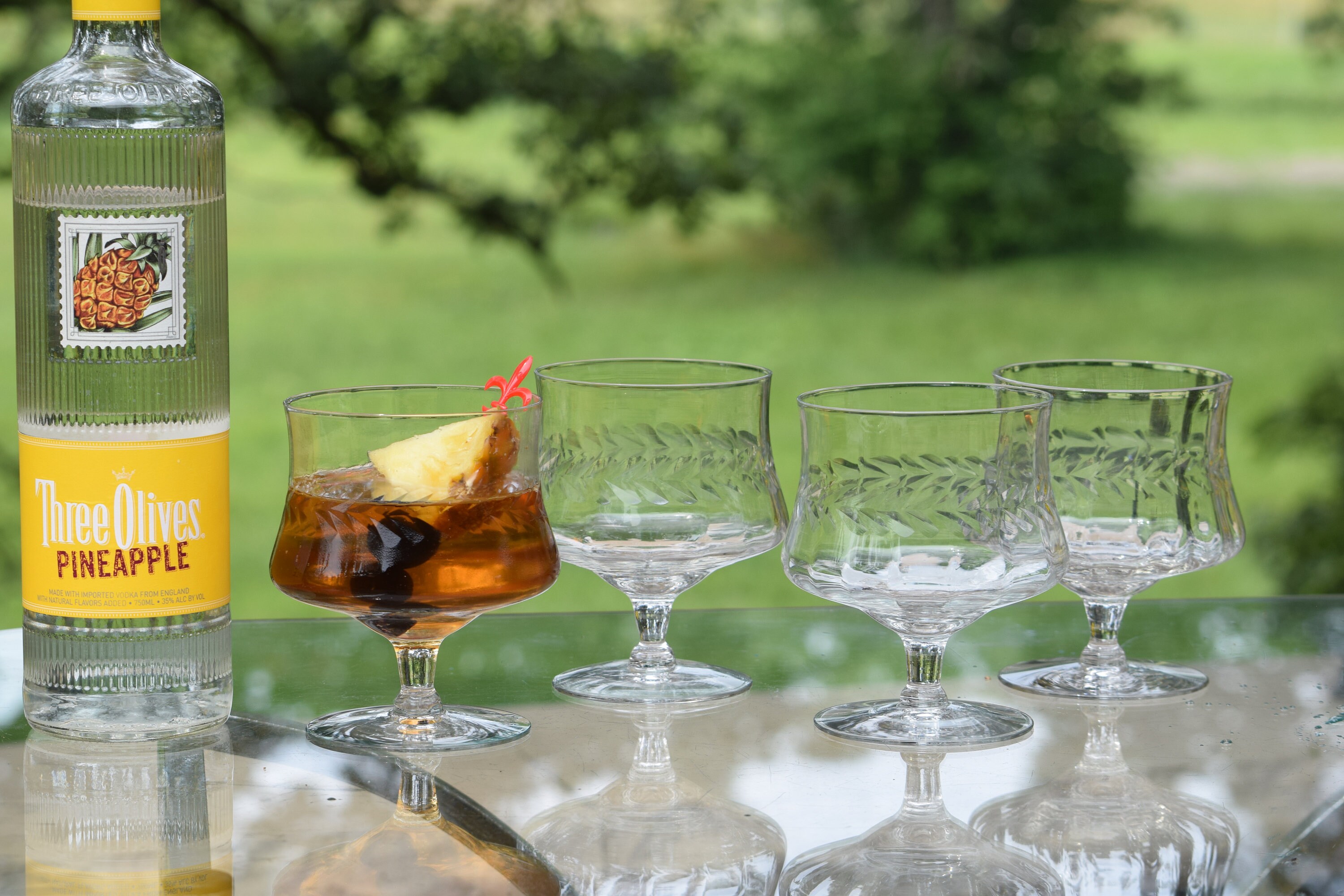 4 Vintage Etched Glass Brandy Snifter Glasses Cocktail Glasses, 1950's, Iced Blended Summer