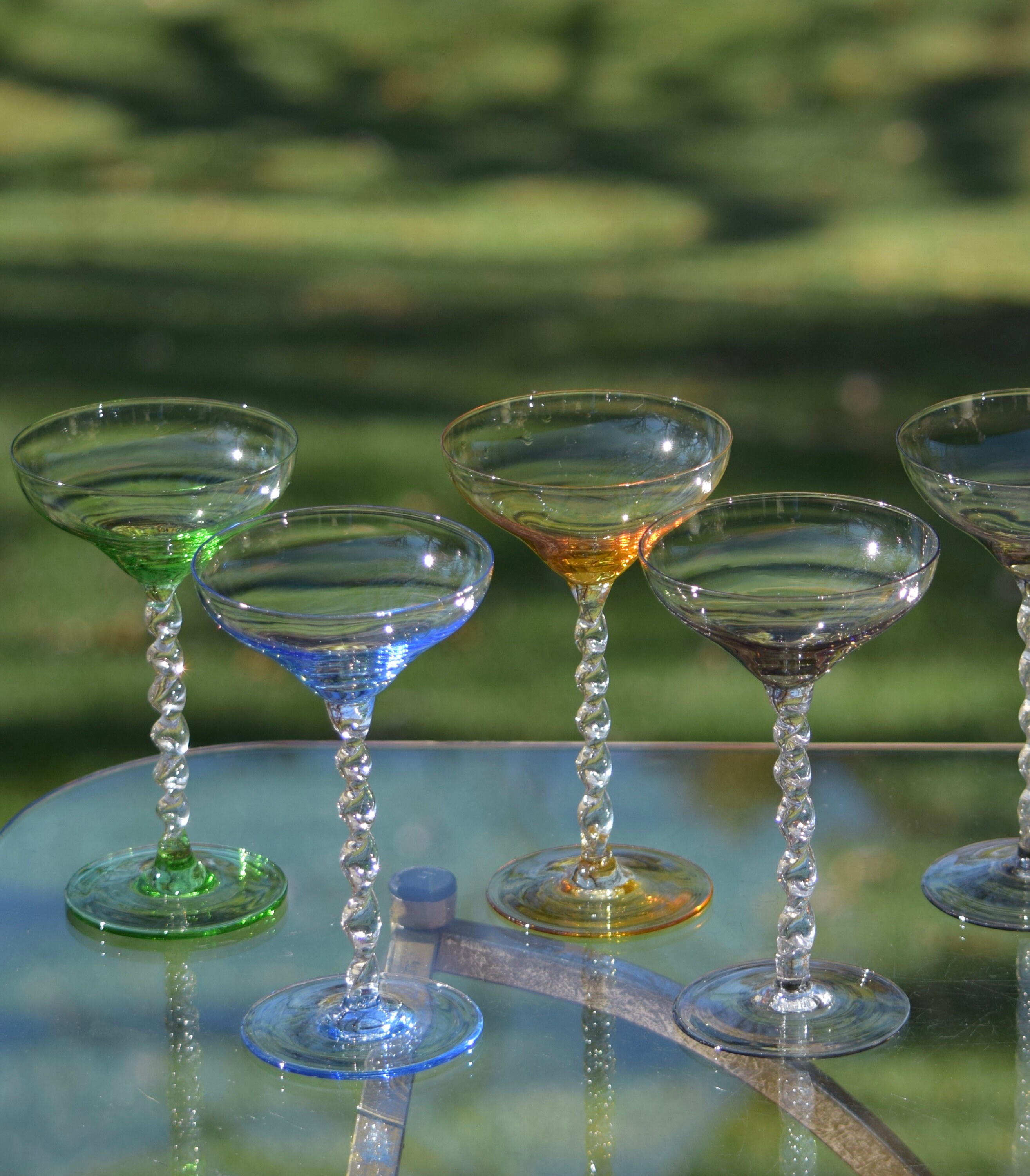 Vintage Colored Glass Mini Martini Glasses Set of 8 W/ Short Bubble Stem,  MCM Minimalist Sherry Liqueur Cups, Modern Style, Cocktail 