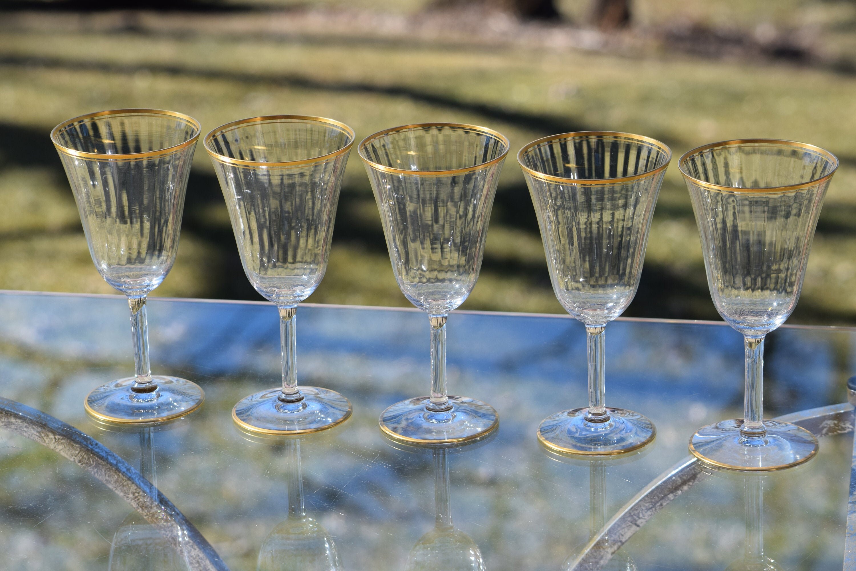 Vintage GOLD Rimmed Wine glasses, Set of 5, Vintage Gold Rimmed Water