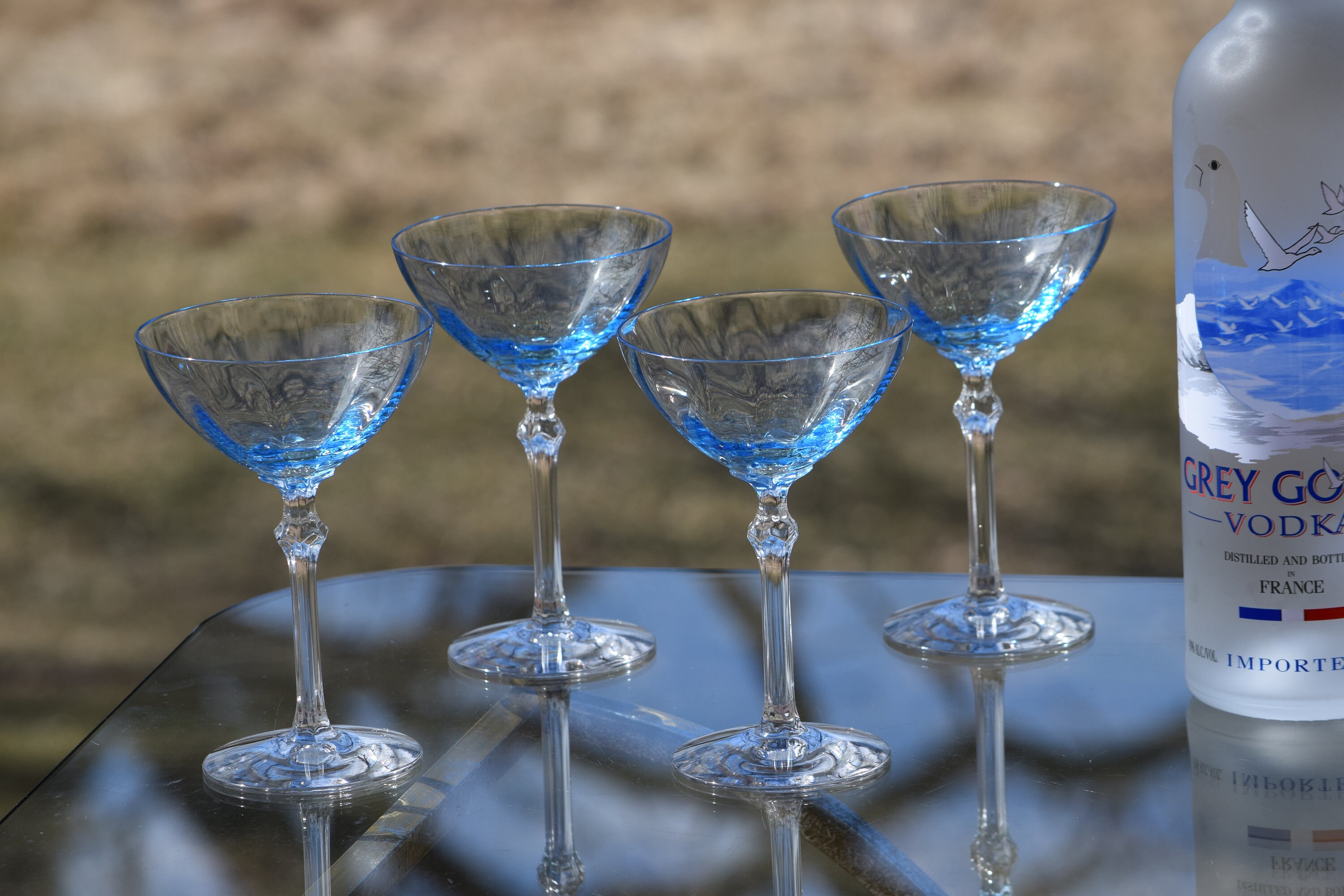 Vintage Blue FOSTORIA Optic Crystal Cocktail Coupe Glasses, Set of 5