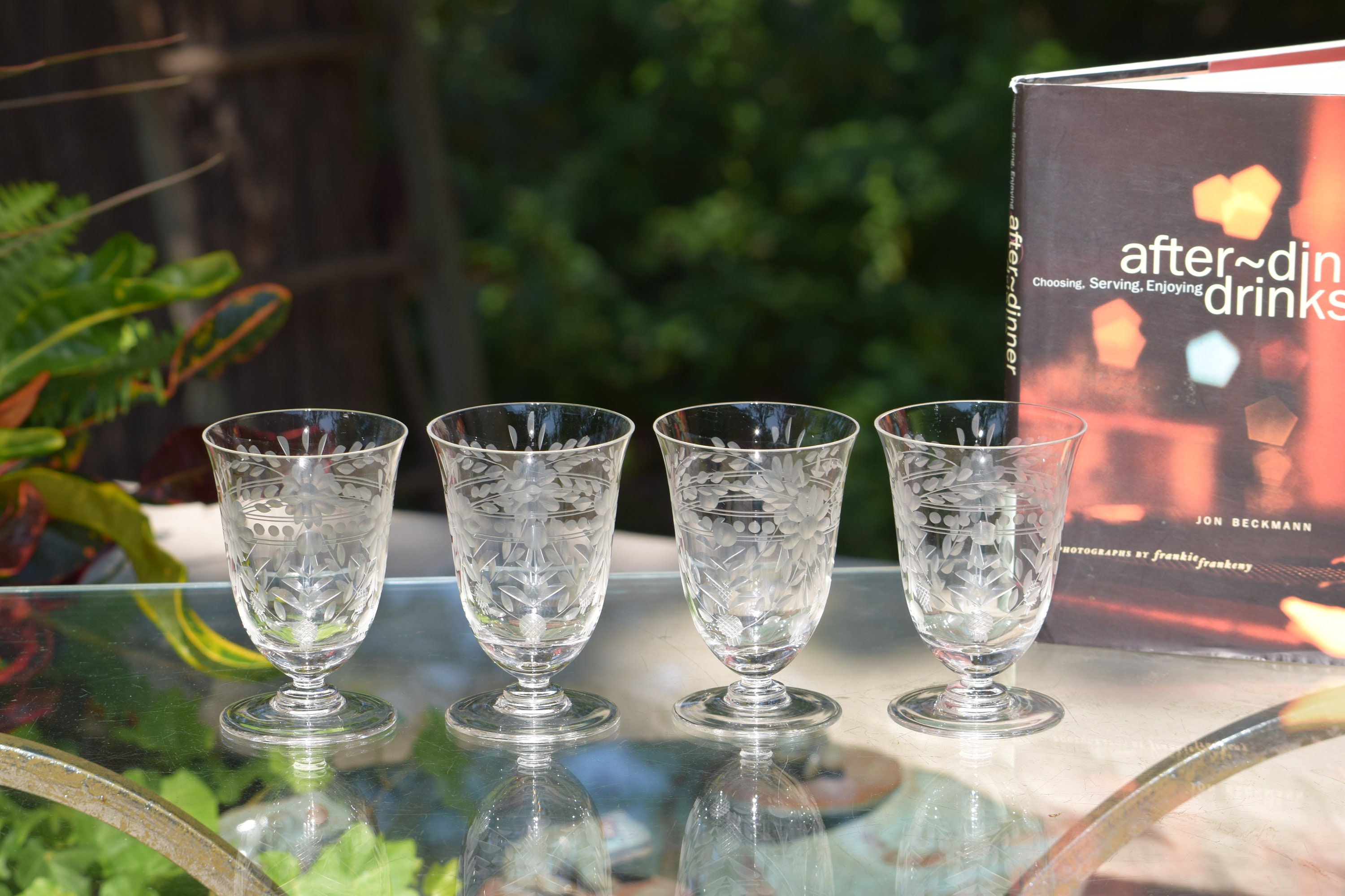 4 Vintage Etched Wine Glasses, 1950's, 6 oz After Dinner Drinks Port