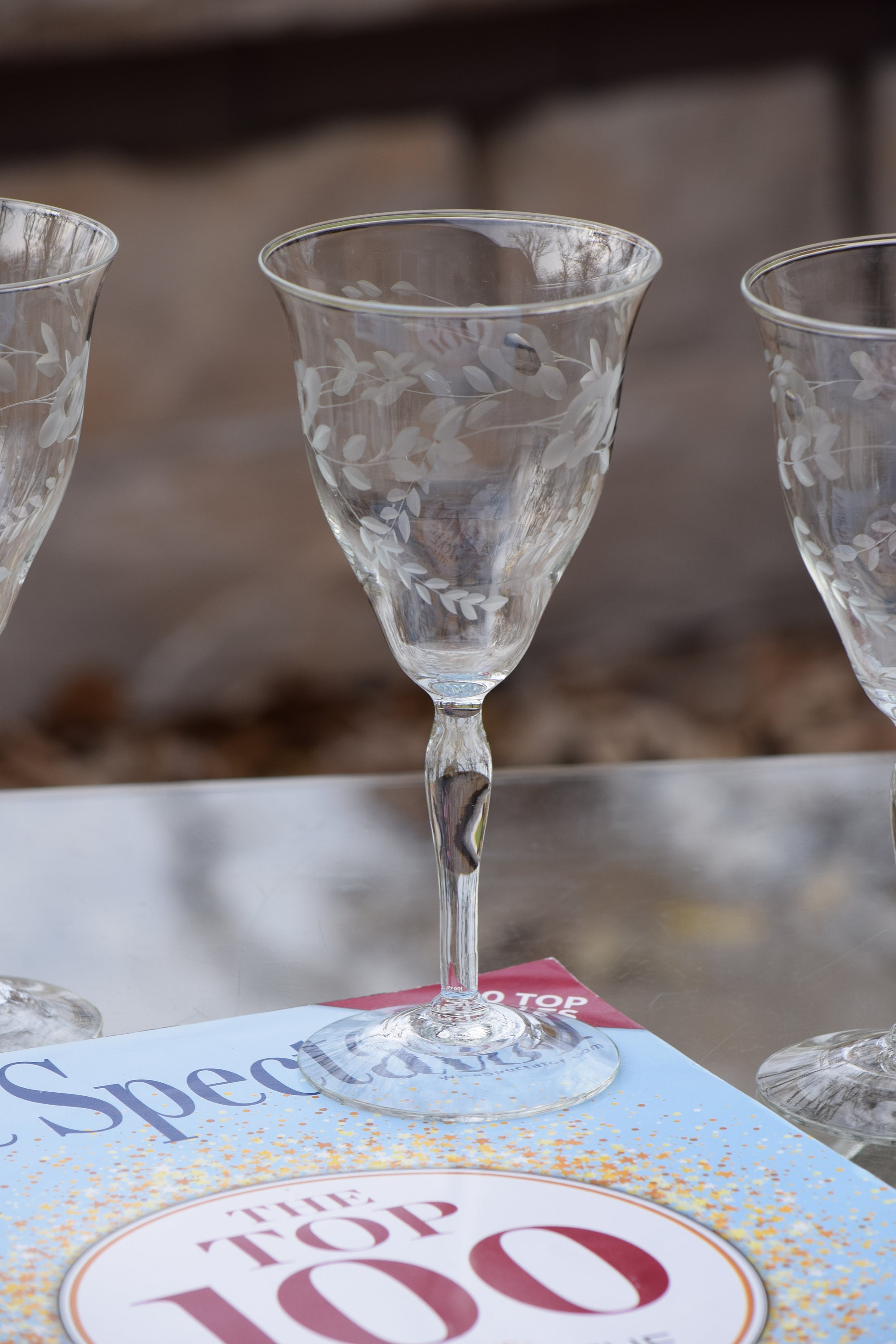 Vintage engraved glass cup with short and tall sizes for wedding